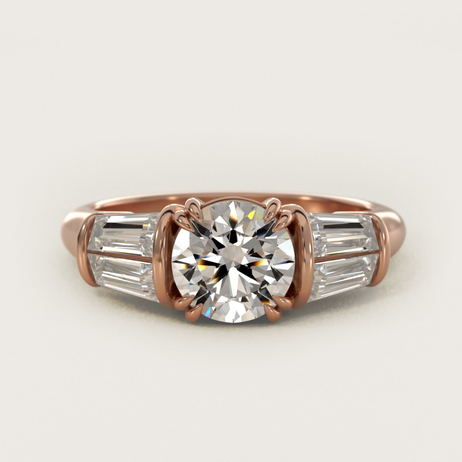 Five-Stone Tapered Baguette Diamond Engagement Ring in 18k Rose Gold (3/4 ct. tw.) - Round Center