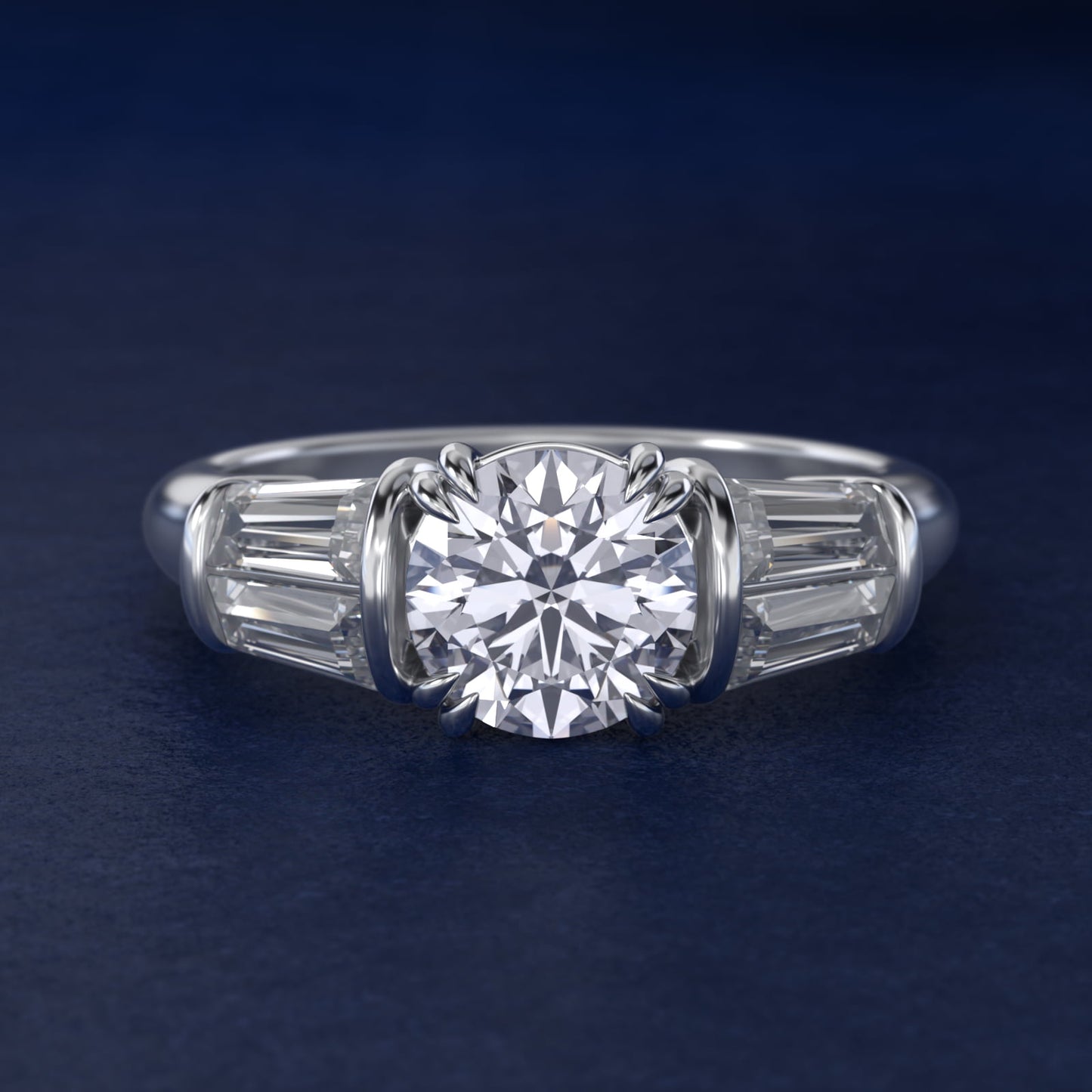 Five-Stone Tapered Baguette Diamond Engagement Ring in 18k White Gold (3/4 ct. tw.) - Round Center