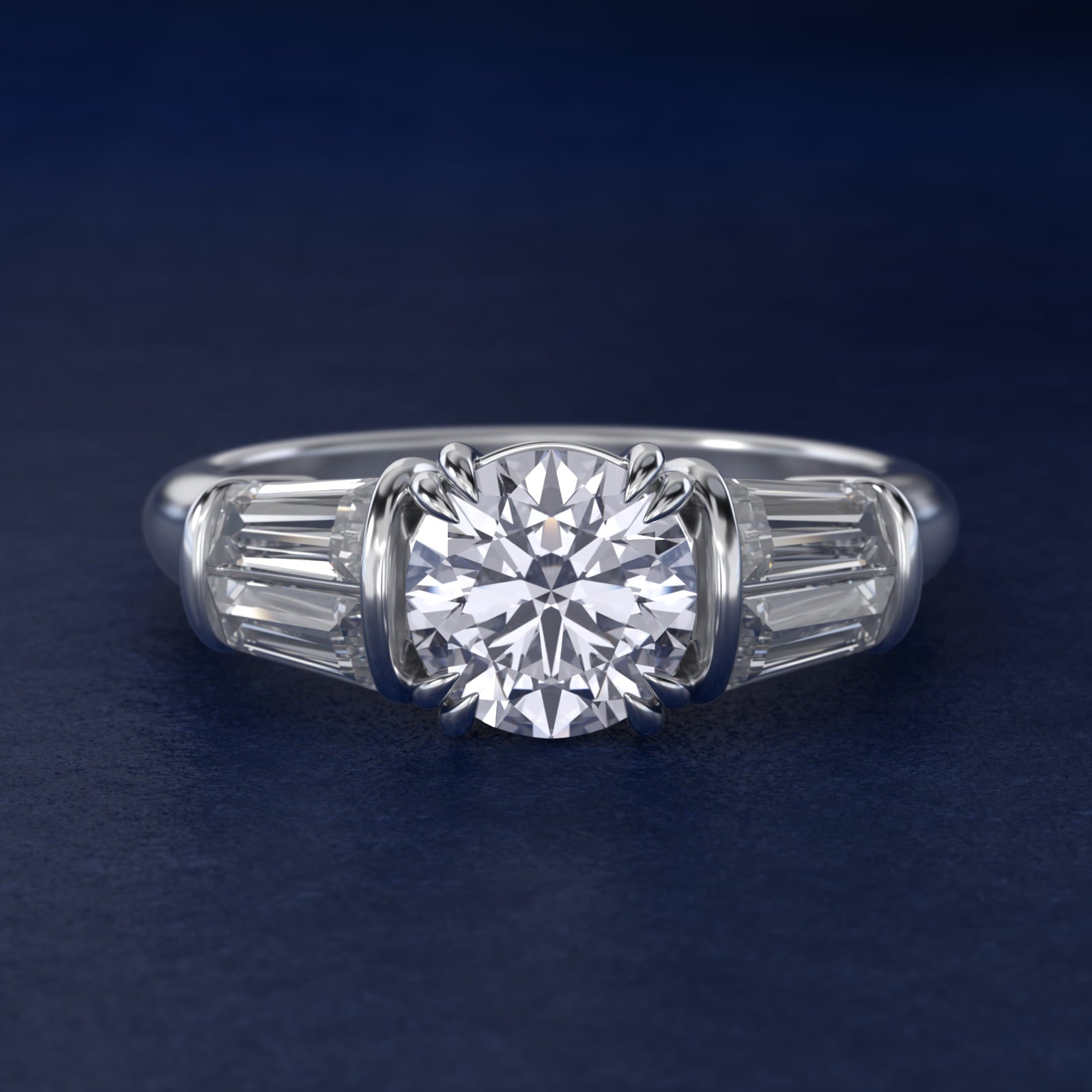 Five-Stone Tapered Baguette Diamond Engagement Ring in 18k White Gold (3/4 ct. tw.) - Round Center