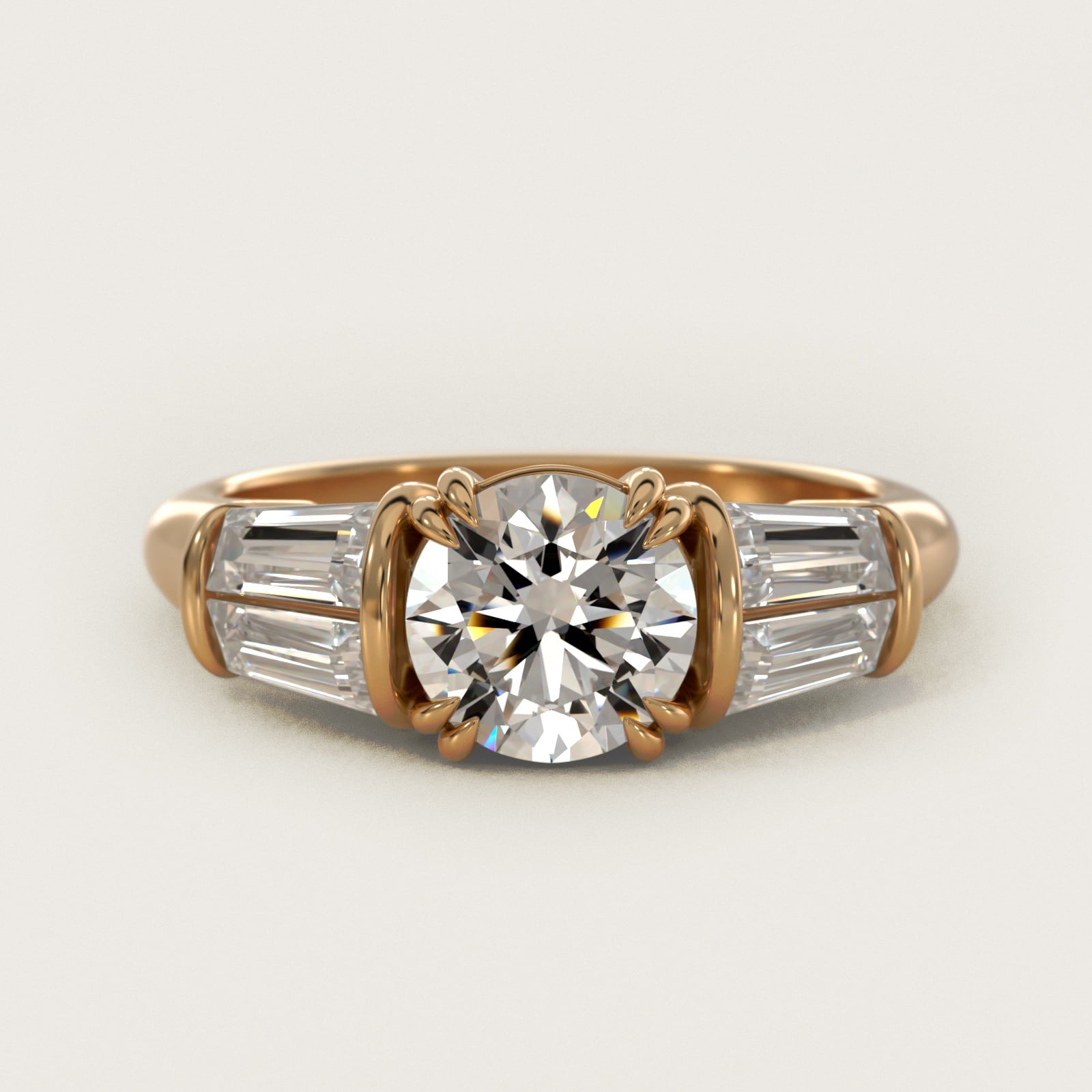 Five-Stone Tapered Baguette Diamond Engagement Ring in 14K Yellow Gold (3/4 ct. tw.) - Round Center