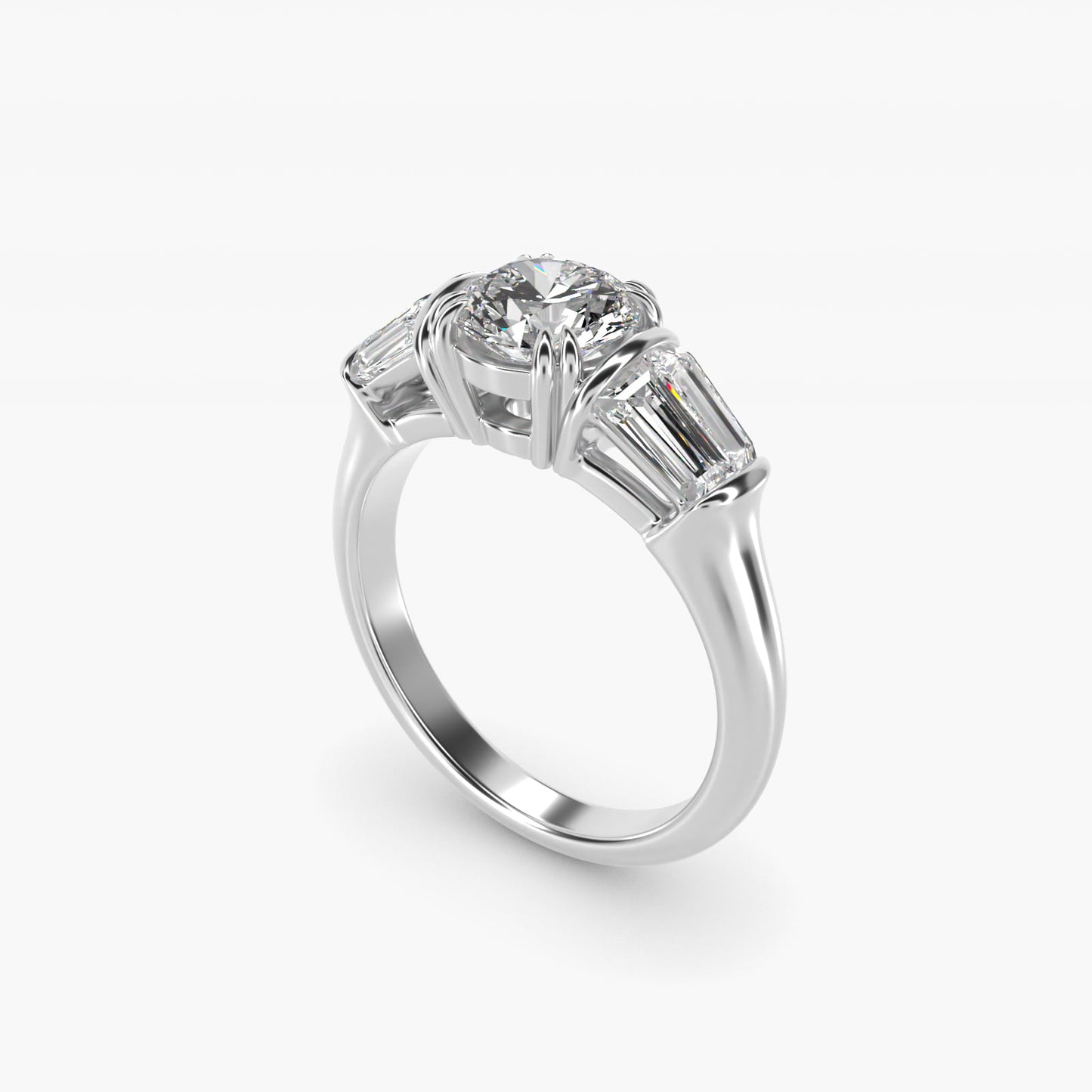 Five-Stone Tapered Baguette Diamond Engagement Ring in Platinum (3/4 ct. tw.) - Round Center