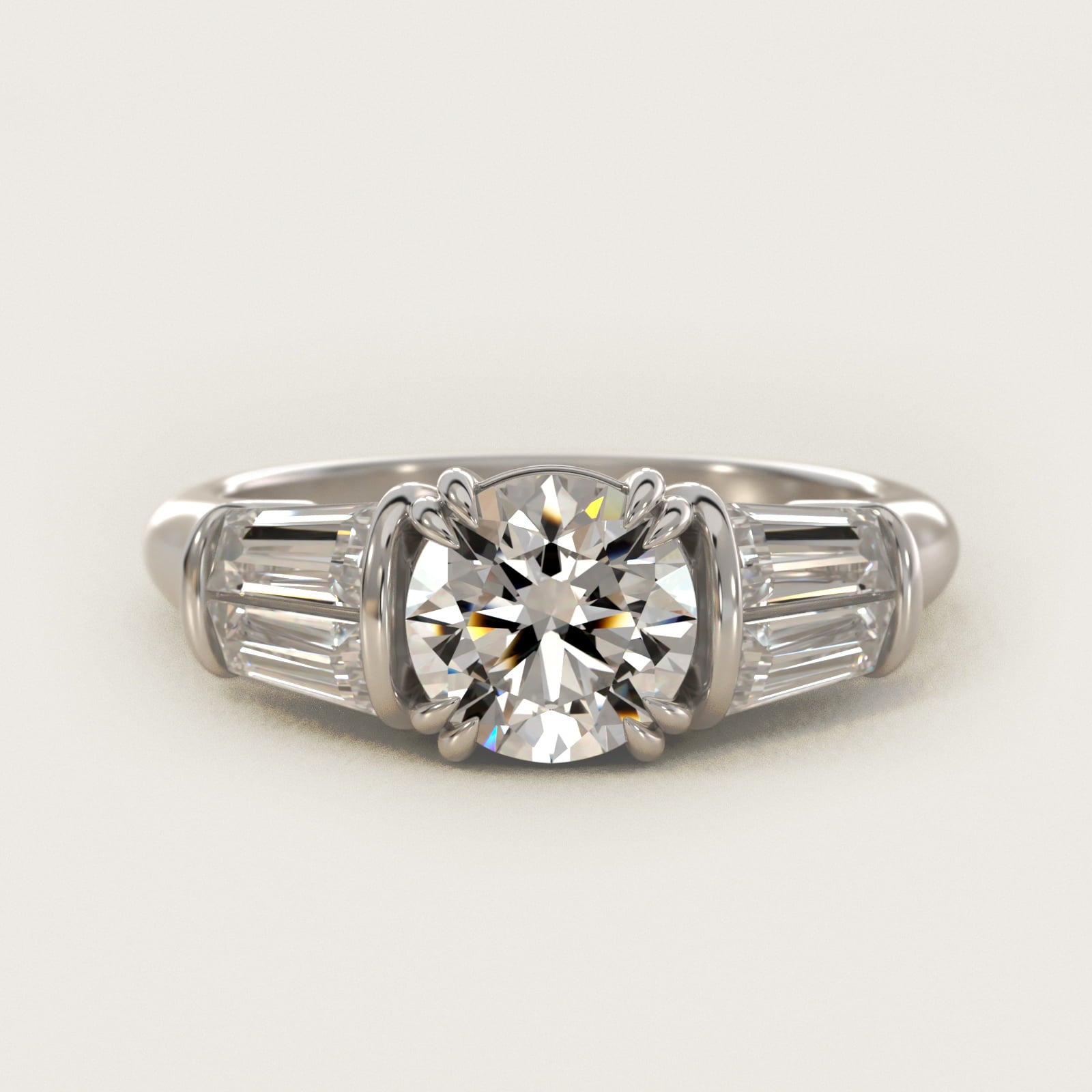 Five-Stone Tapered Baguette Diamond Engagement Ring in Platinum (3/4 ct. tw.) - Round Center