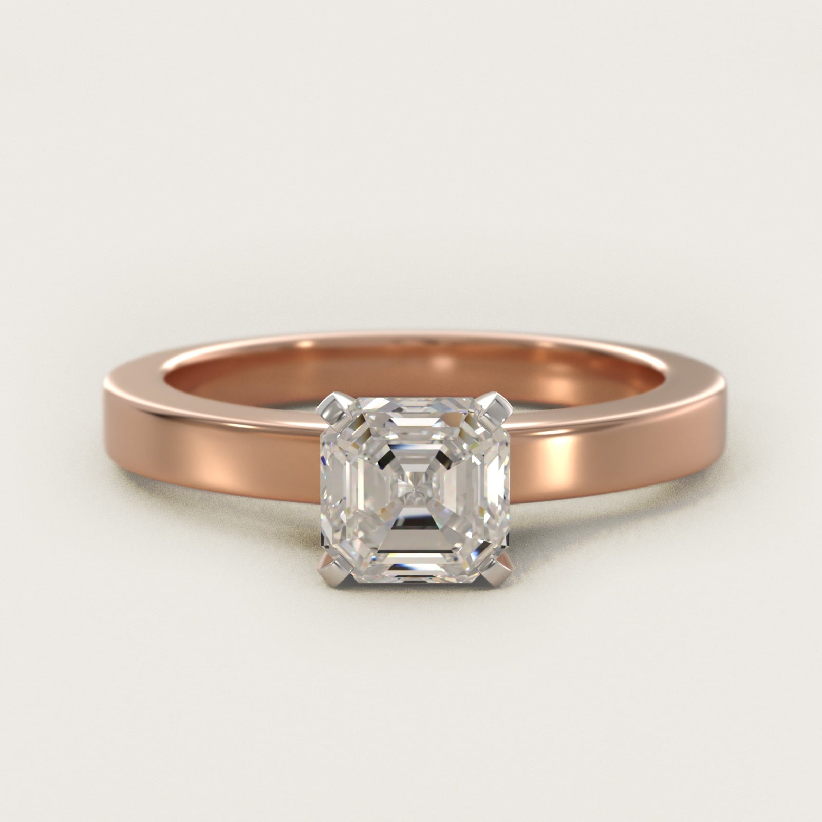 Flat Edge Solitaire Engagement Ring In 14K Rose Gold By James Allen - Asscher Center