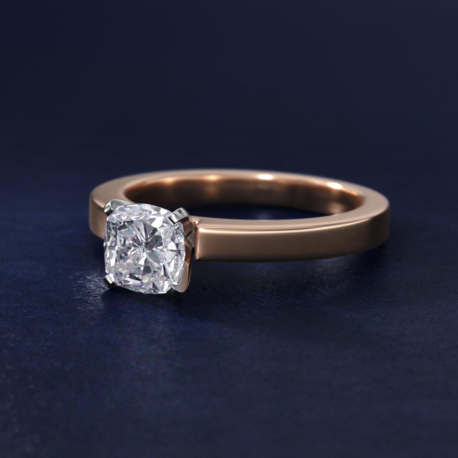 Flat Edge Solitaire Engagement Ring In 18k Rose Gold By James Allen - Cushion Center