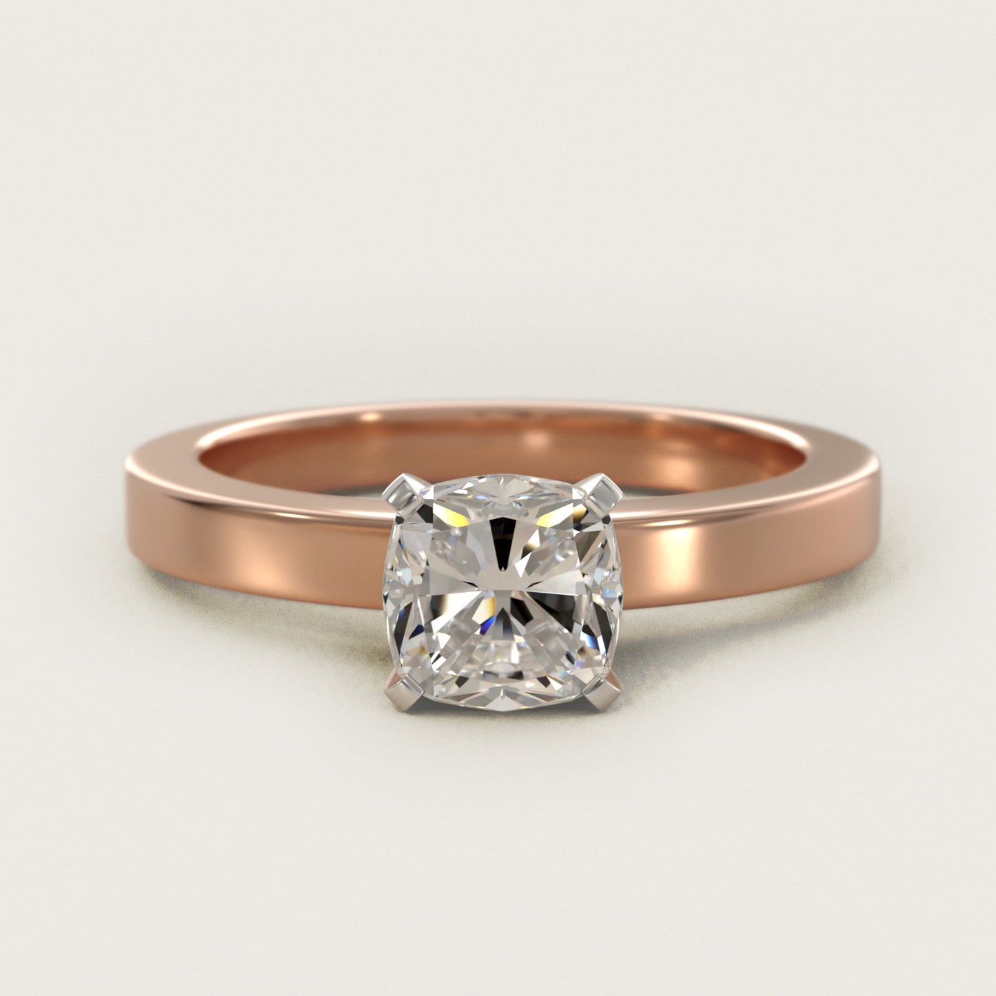 Flat Edge Solitaire Engagement Ring In 14K Rose Gold By James Allen - Cushion Center