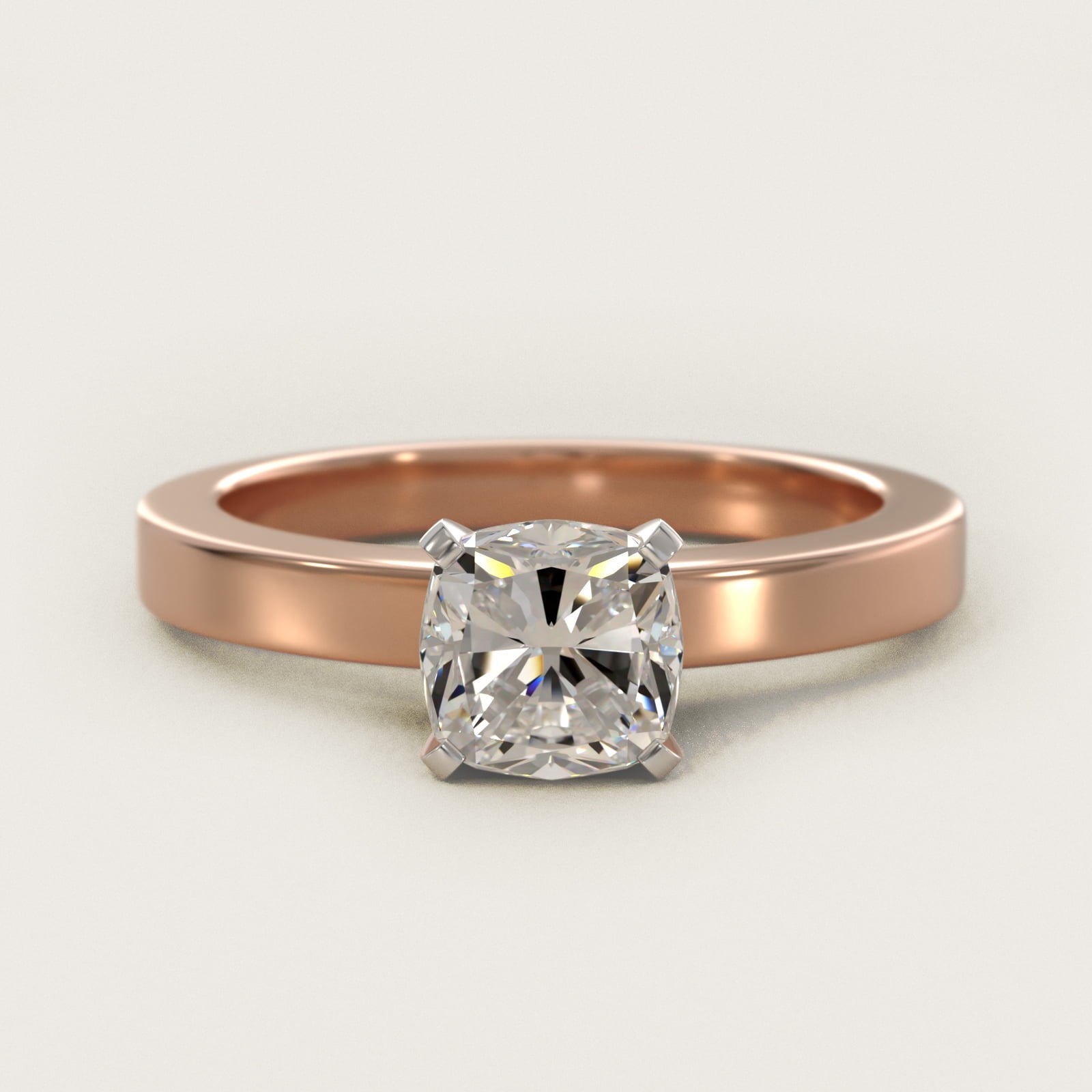 Flat Edge Solitaire Engagement Ring In 18k Rose Gold By James Allen - Cushion Center