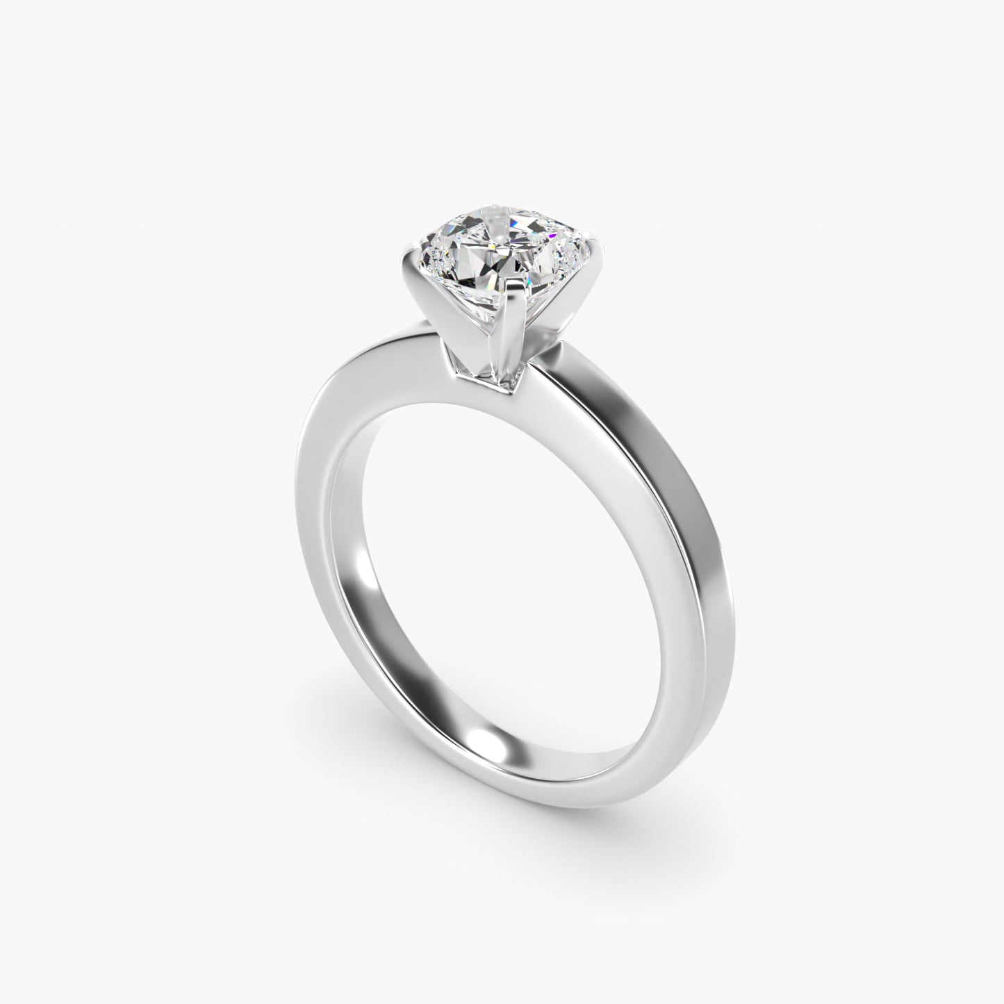 Flat Edge Solitaire Engagement Ring In 18k White Gold By James Allen - Cushion Center