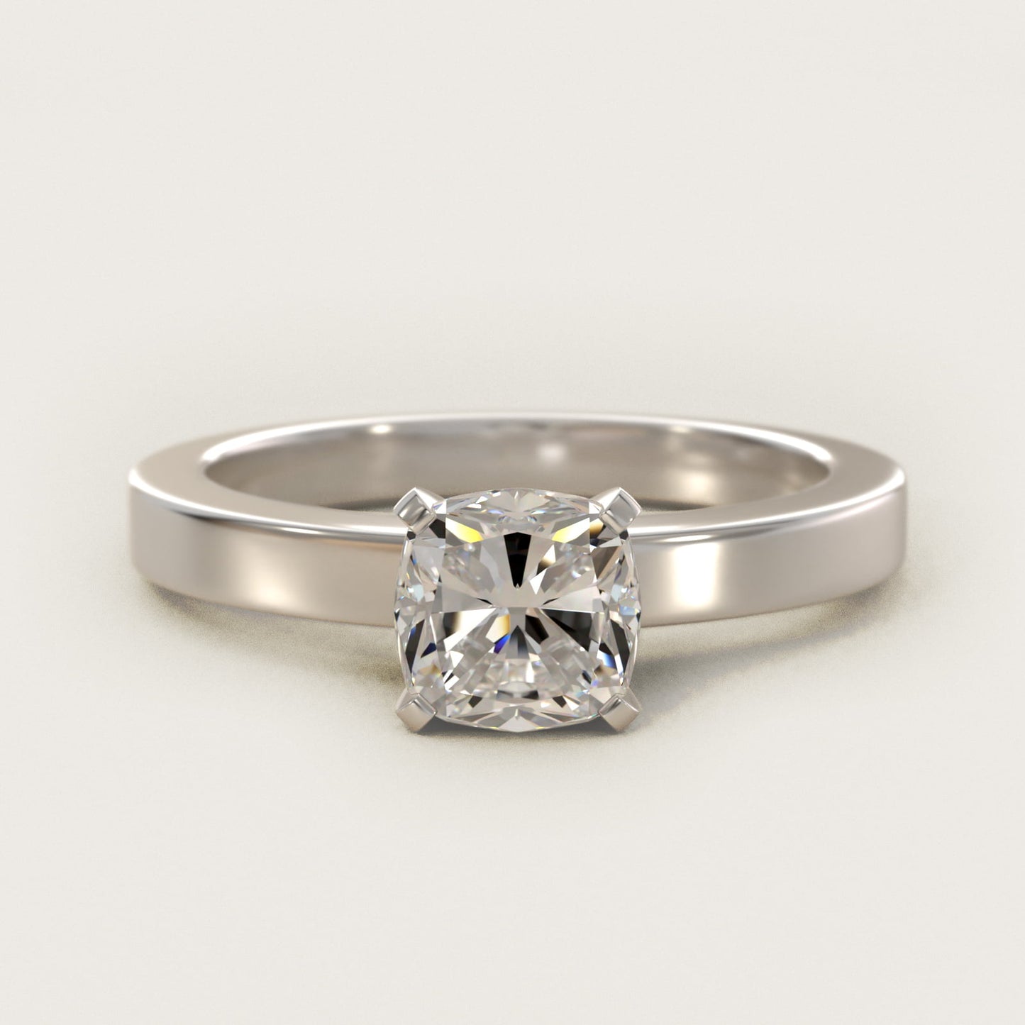 Flat Edge Solitaire Engagement Ring In 18k White Gold By James Allen - Cushion Center