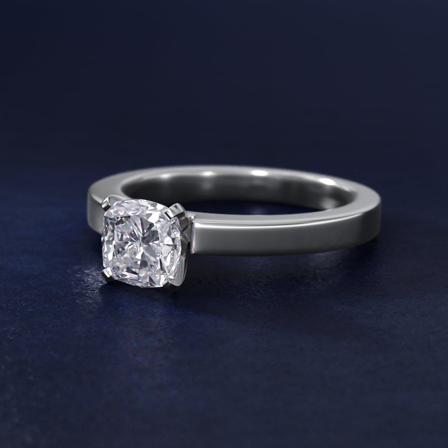 Flat Edge Solitaire Engagement Ring In Platinum By James Allen - Cushion Center