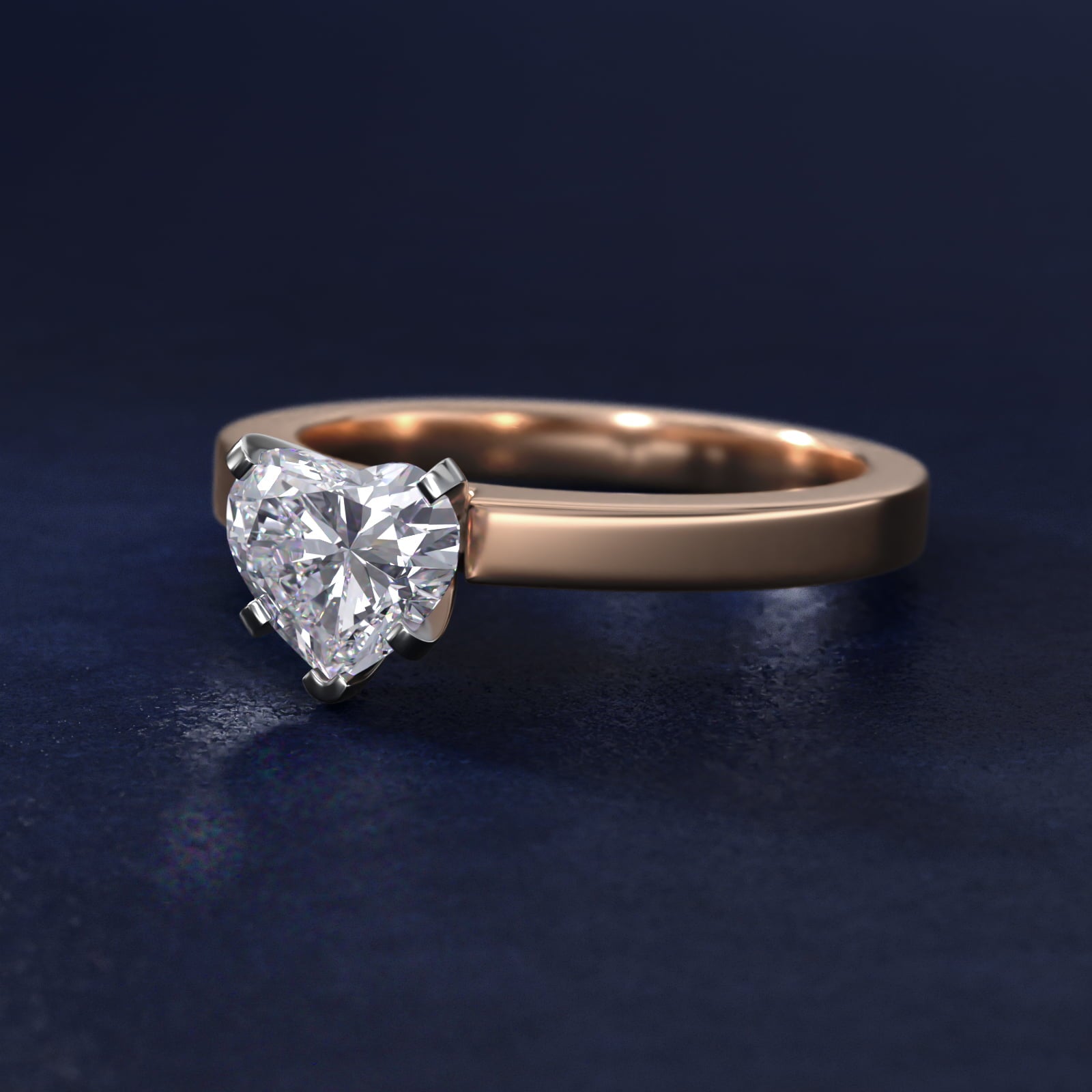 Flat Edge Solitaire Engagement Ring In 14K Rose Gold By James Allen - Heart Center