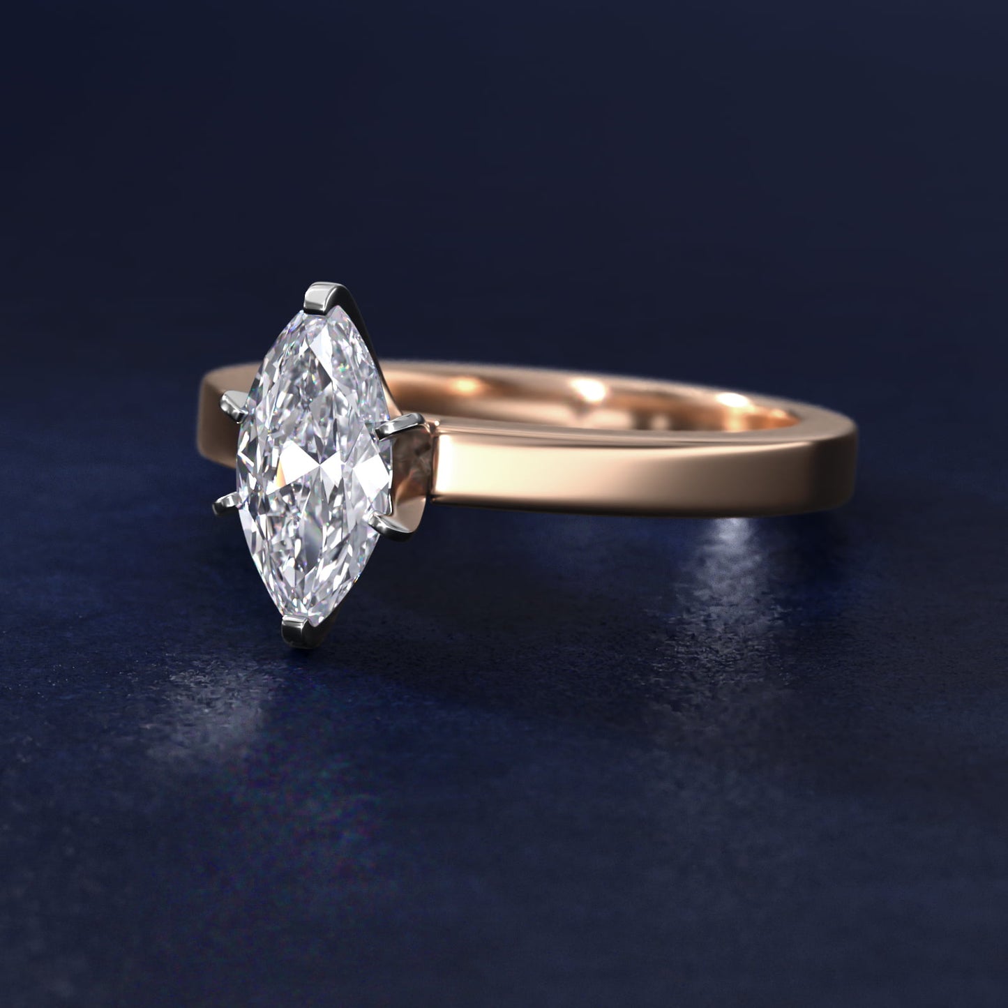 Flat Edge Solitaire Engagement Ring In 14K Rose Gold By James Allen - Marquise Center