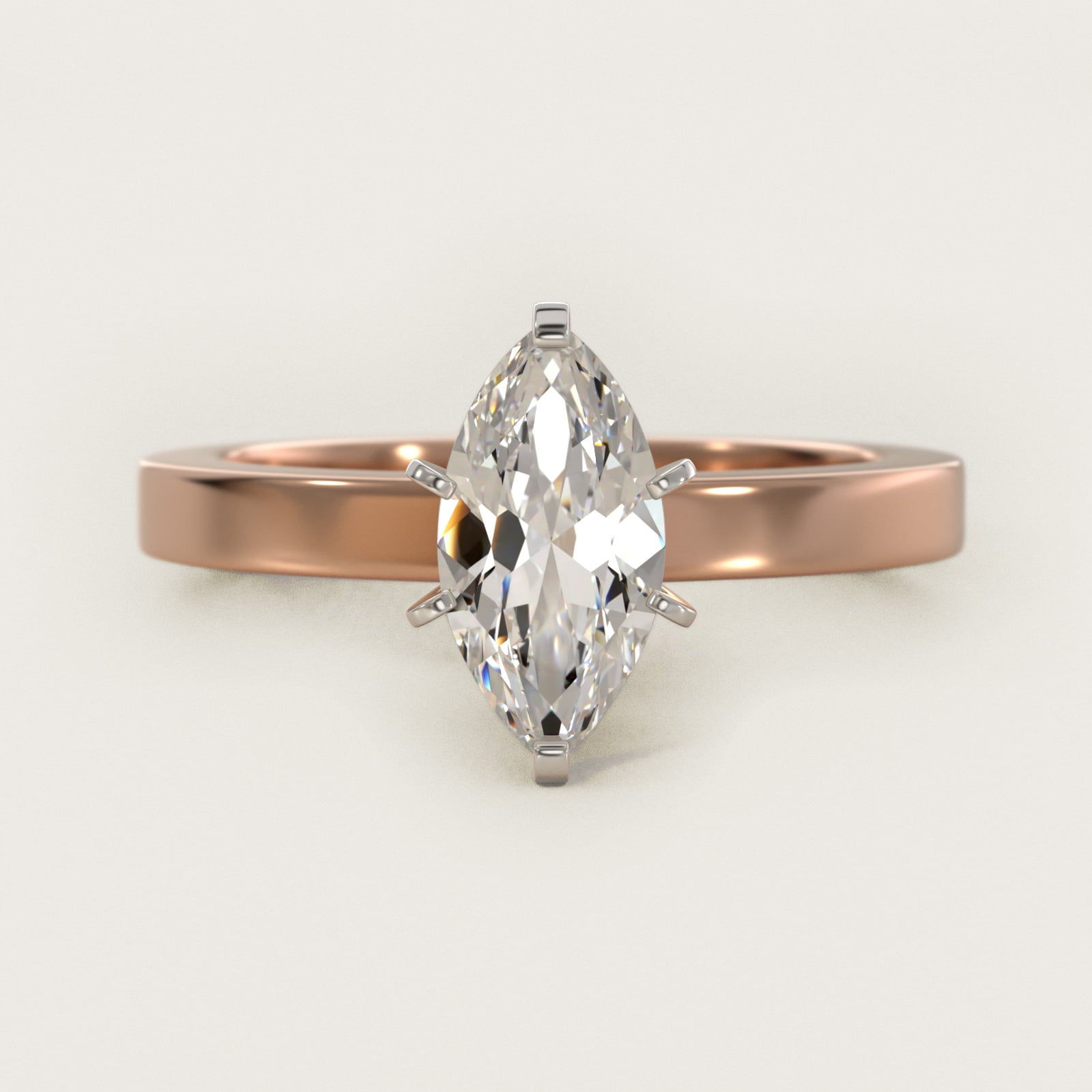 Flat Edge Solitaire Engagement Ring In 18k Rose Gold By James Allen - Marquise Center