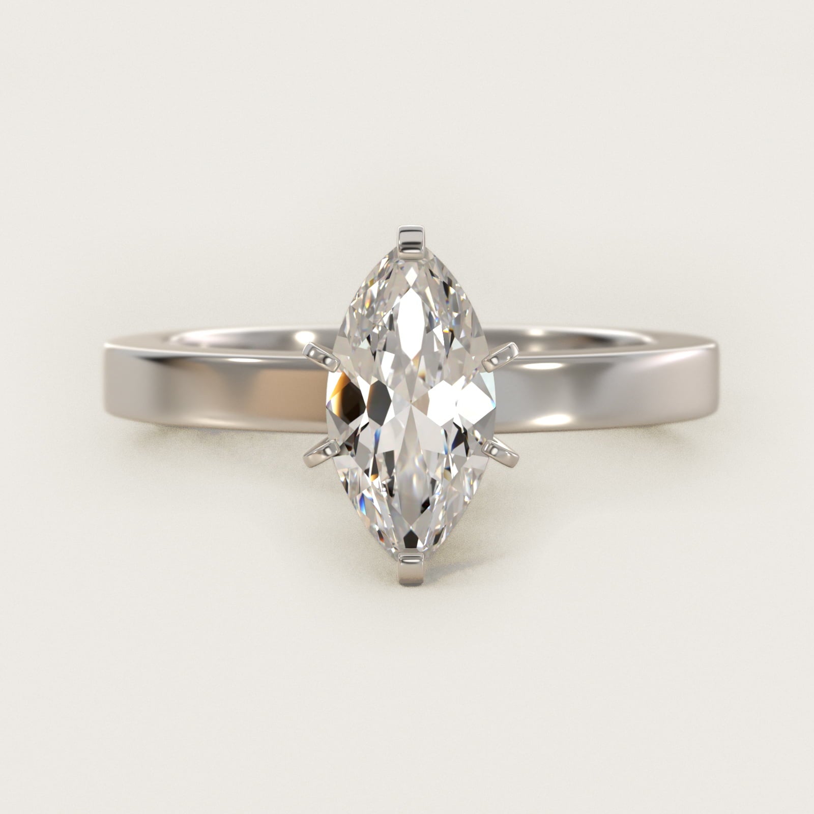 Flat Edge Solitaire Engagement Ring In 14K White Gold By James Allen - Marquise Center