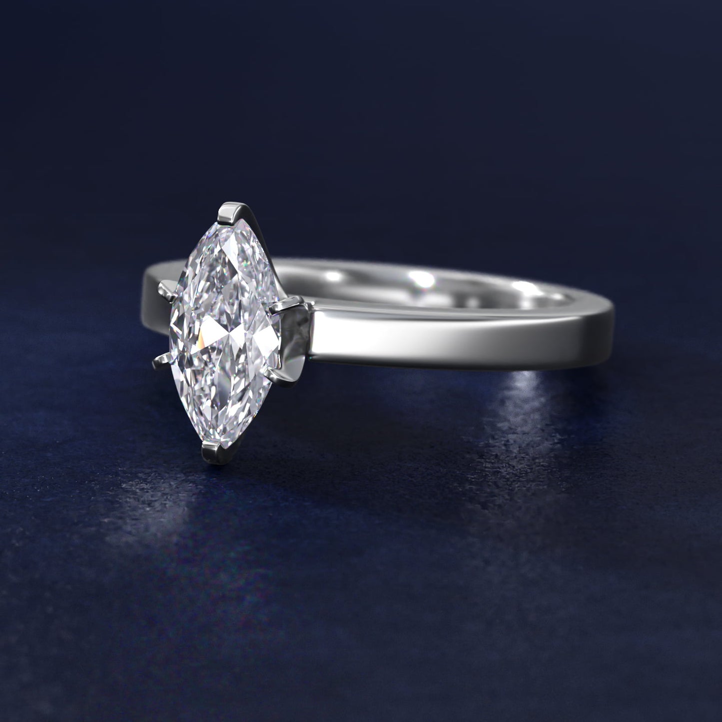 Flat Edge Solitaire Engagement Ring In Platinum By James Allen - Marquise Center