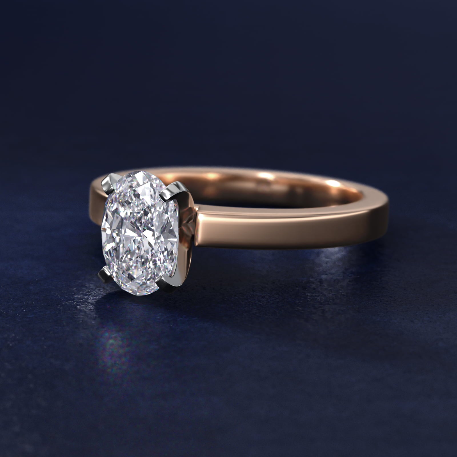 Flat Edge Solitaire Engagement Ring In 18k Rose Gold By James Allen - Oval Center