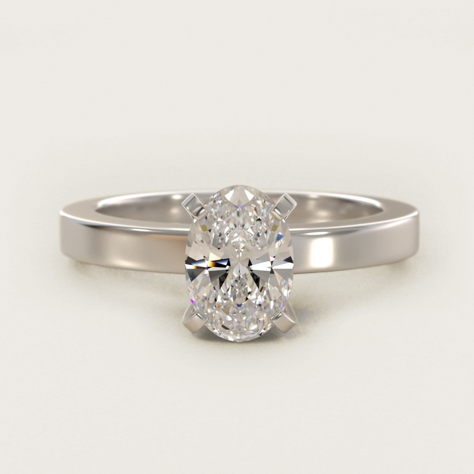 Flat Edge Solitaire Engagement Ring In 14K White Gold By James Allen - Oval Center