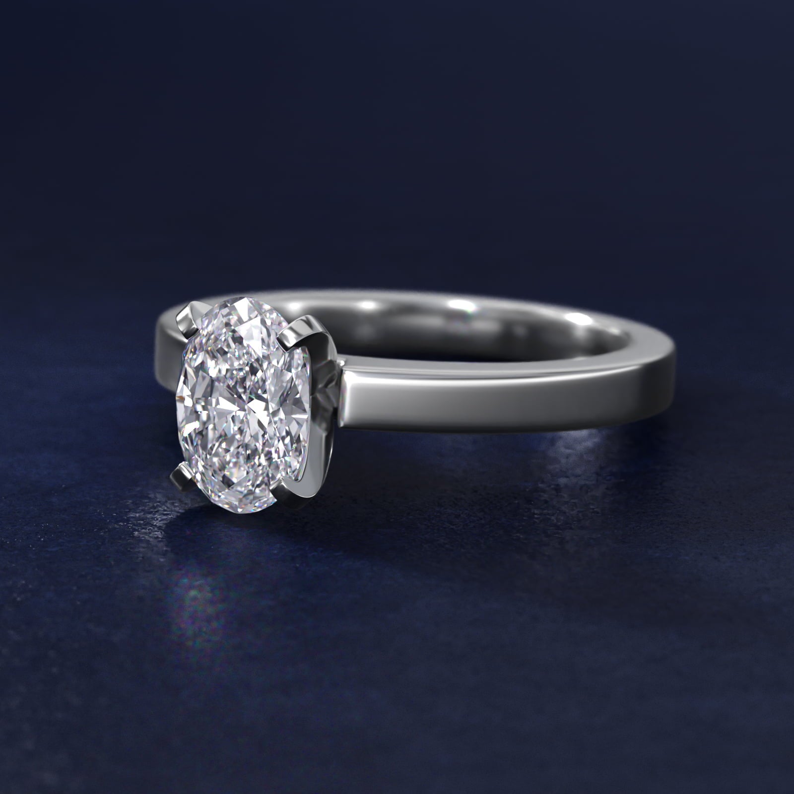 Flat Edge Solitaire Engagement Ring In Platinum By James Allen - Oval Center