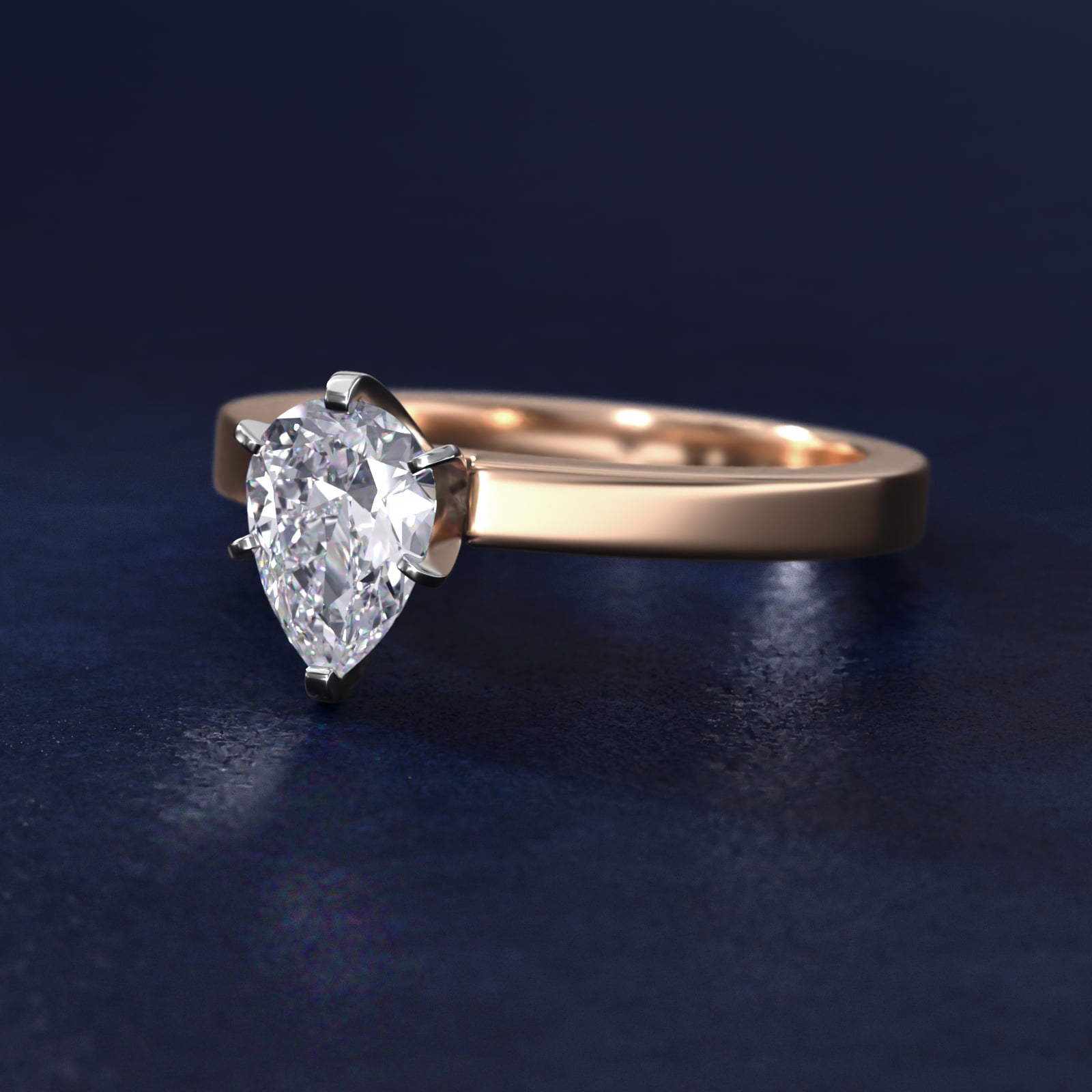 Flat Edge Solitaire Engagement Ring In 14K Rose Gold By James Allen - Pear Center