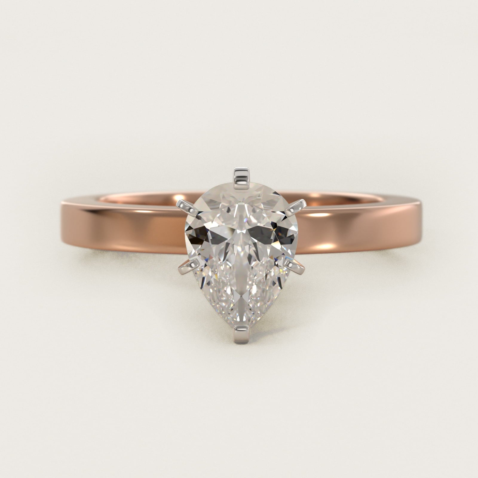 Flat Edge Solitaire Engagement Ring In 14K Rose Gold By James Allen - Pear Center