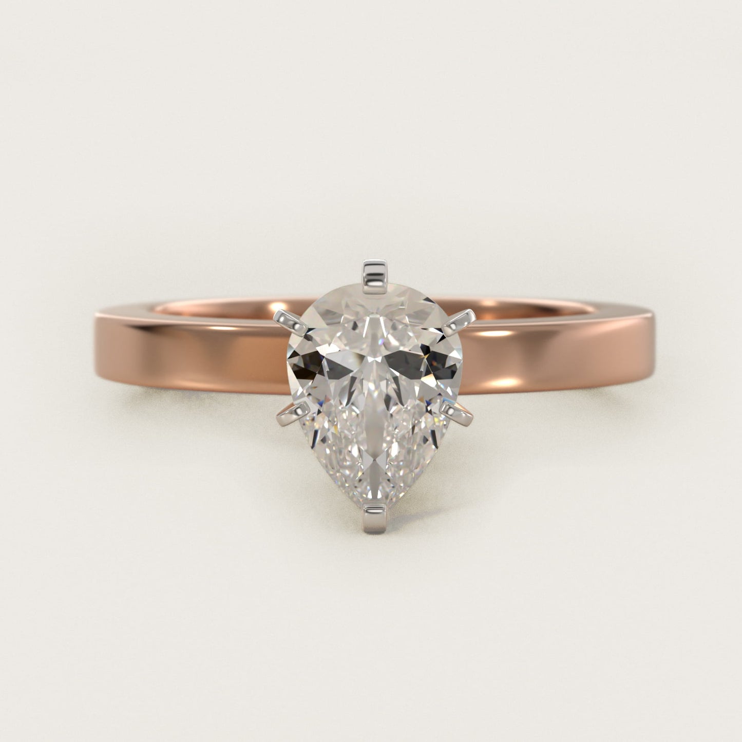 Flat Edge Solitaire Engagement Ring In 18k Rose Gold By James Allen - Pear Center