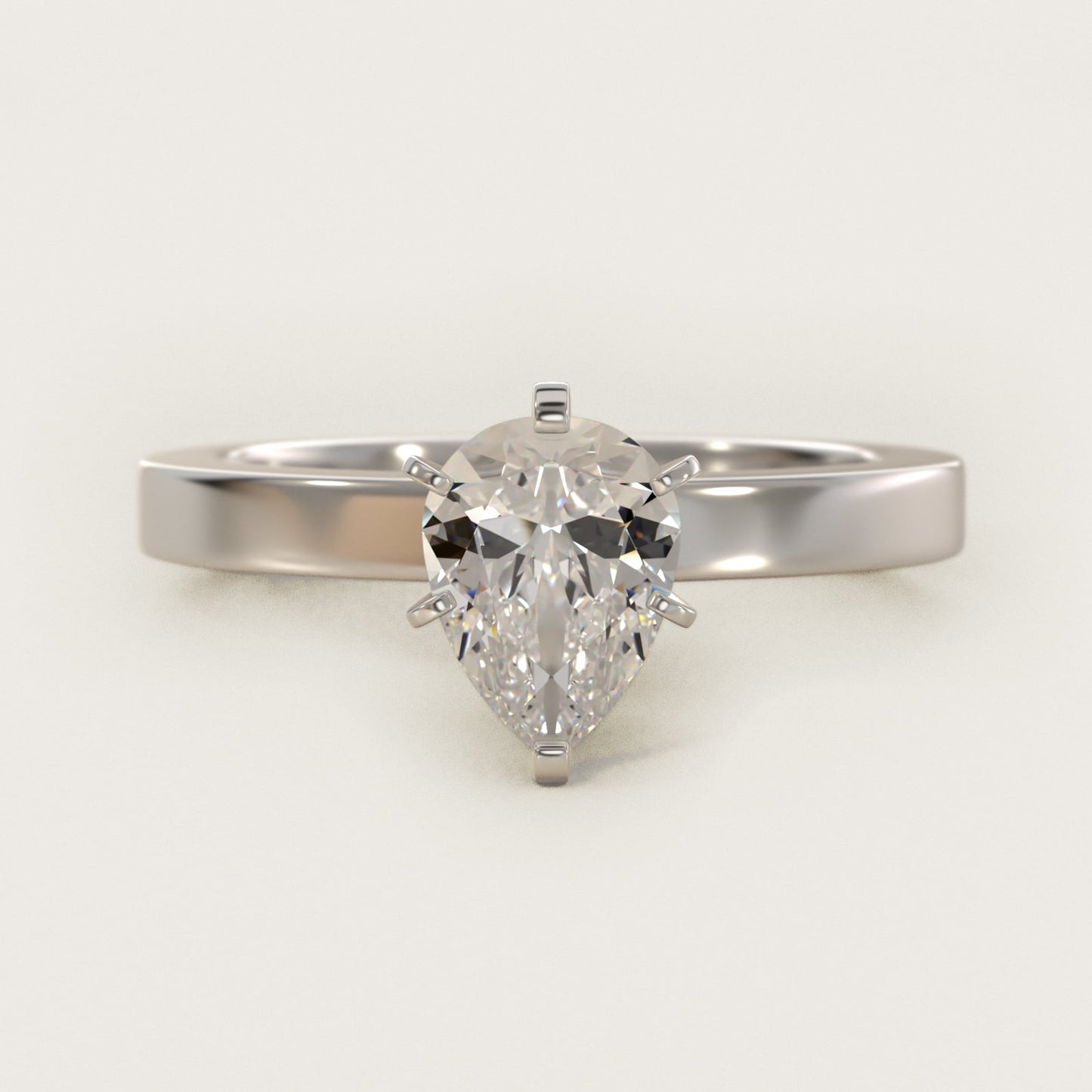 Flat Edge Solitaire Engagement Ring In Platinum By James Allen - Pear Center