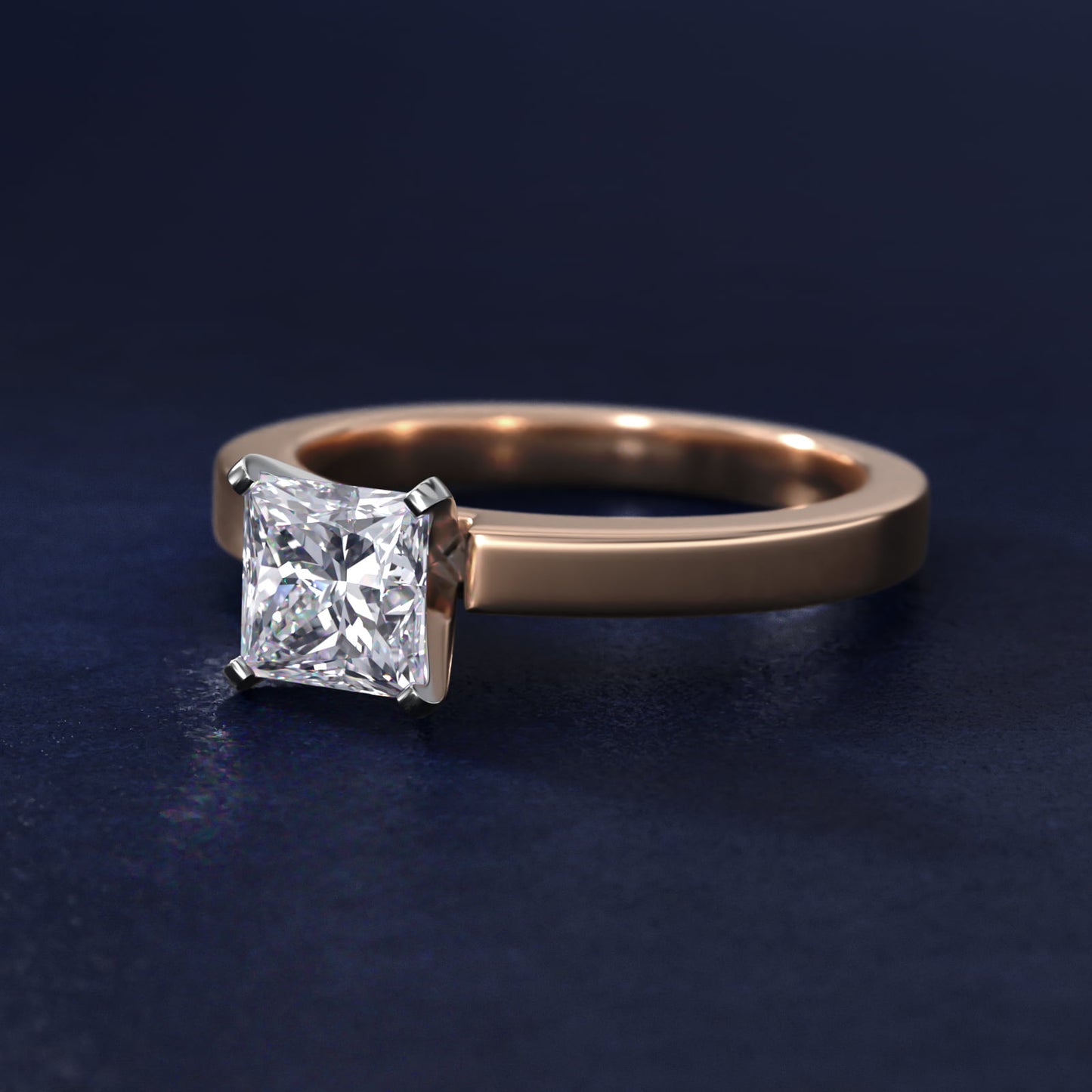 Flat Edge Solitaire Engagement Ring In 18k Rose Gold By James Allen - Princess Center