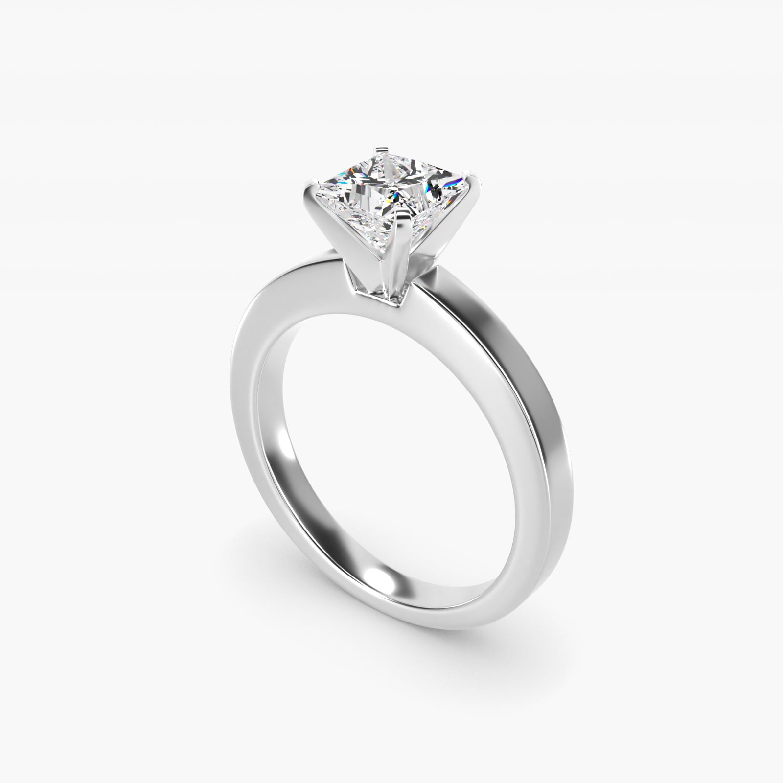 Flat Edge Solitaire Engagement Ring In 18k White Gold By James Allen - Princess Center