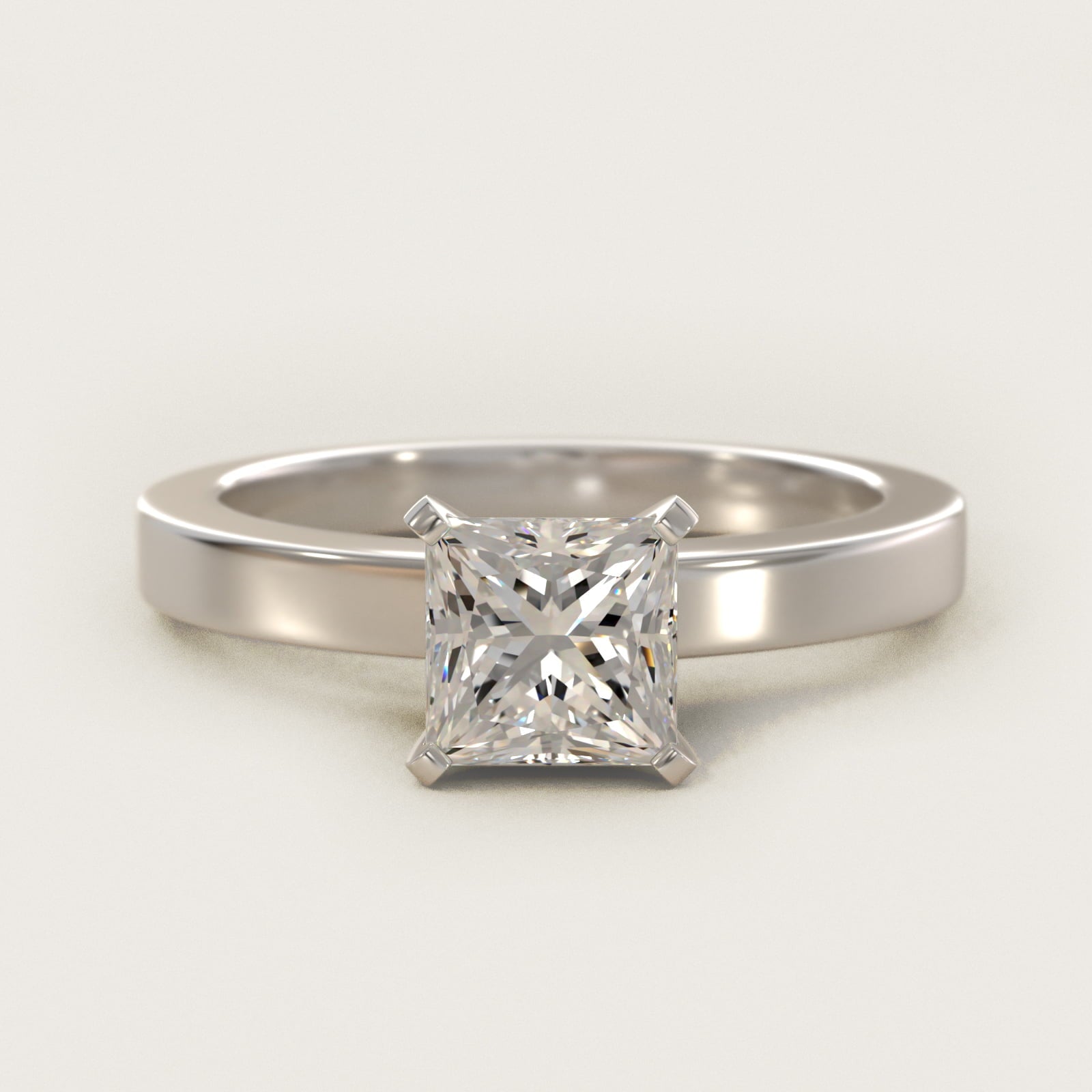 Flat Edge Solitaire Engagement Ring In 14K White Gold By James Allen - Princess Center
