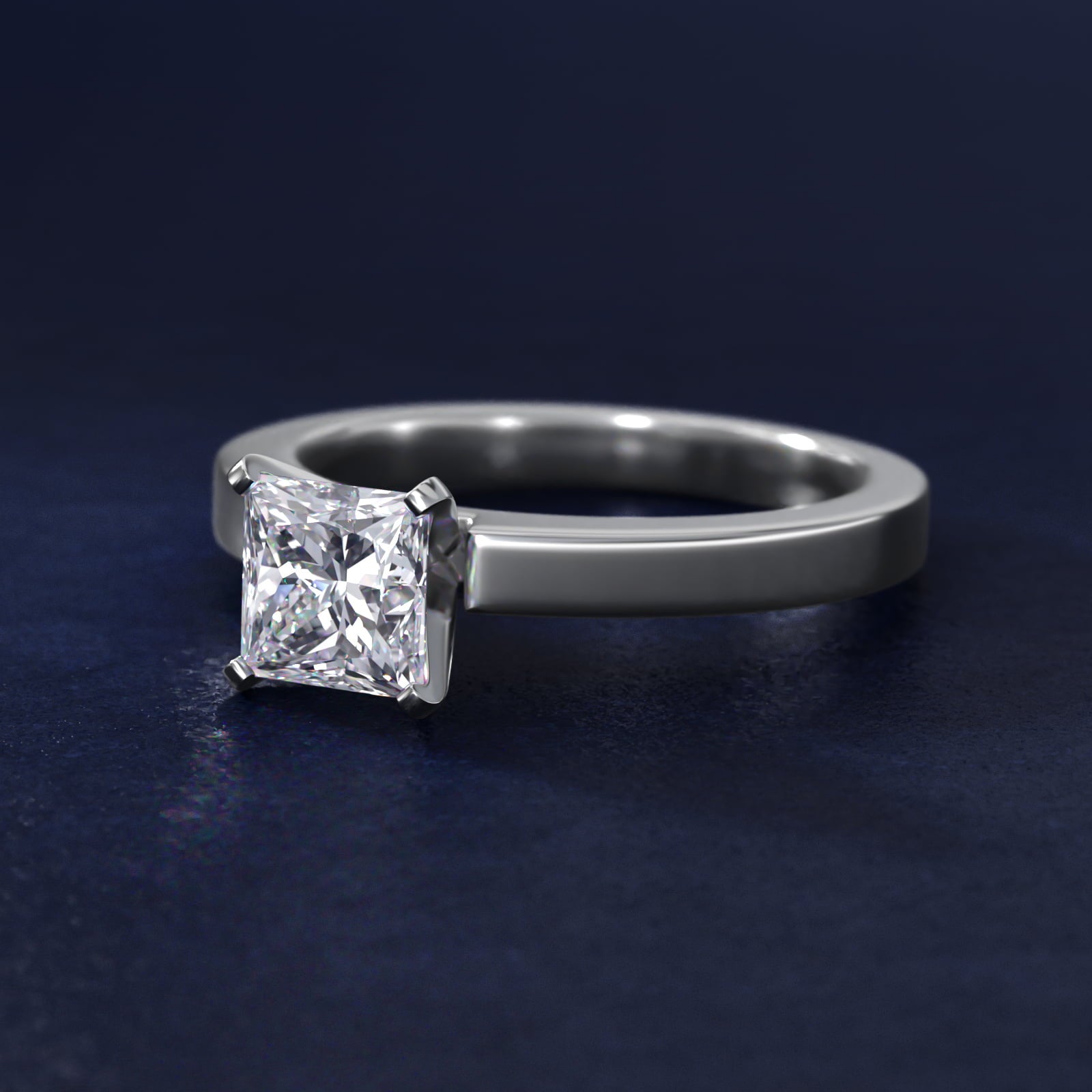 Flat Edge Solitaire Engagement Ring In Platinum By James Allen - Princess Center