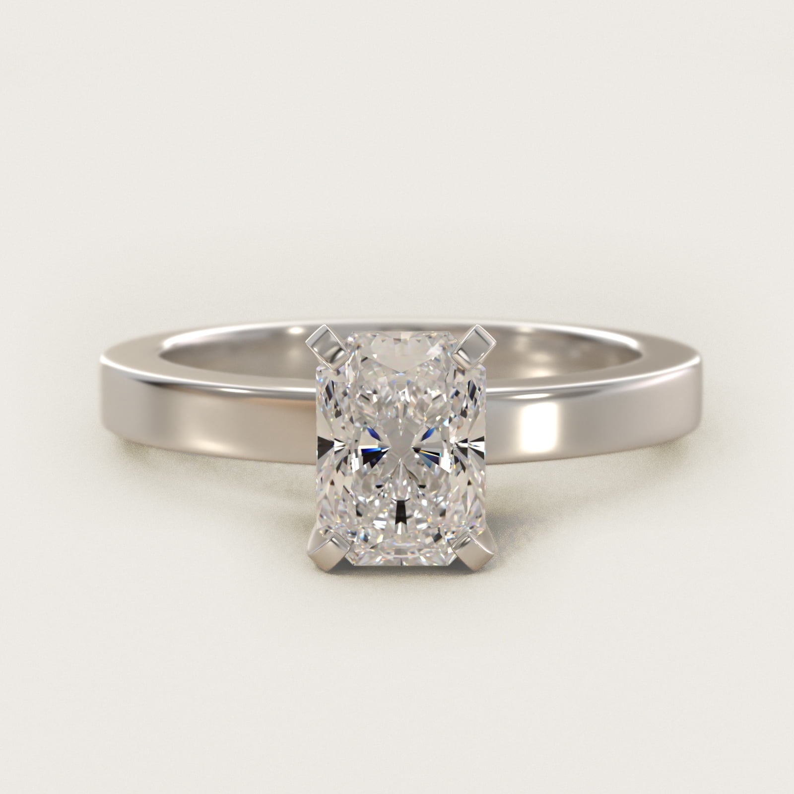Flat Edge Solitaire Engagement Ring In 14K White Gold By James Allen - Radiant Center
