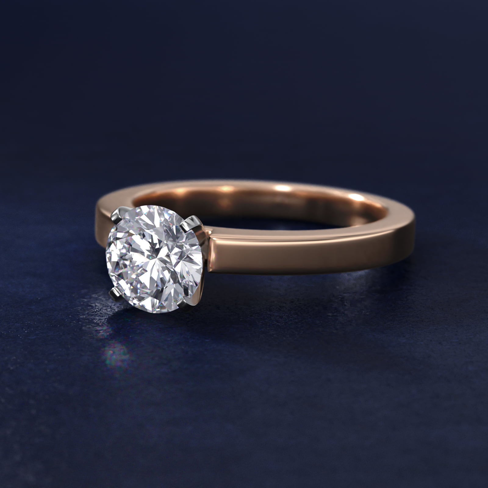 Flat Edge Solitaire Engagement Ring In 14K Rose Gold By James Allen - Round Center