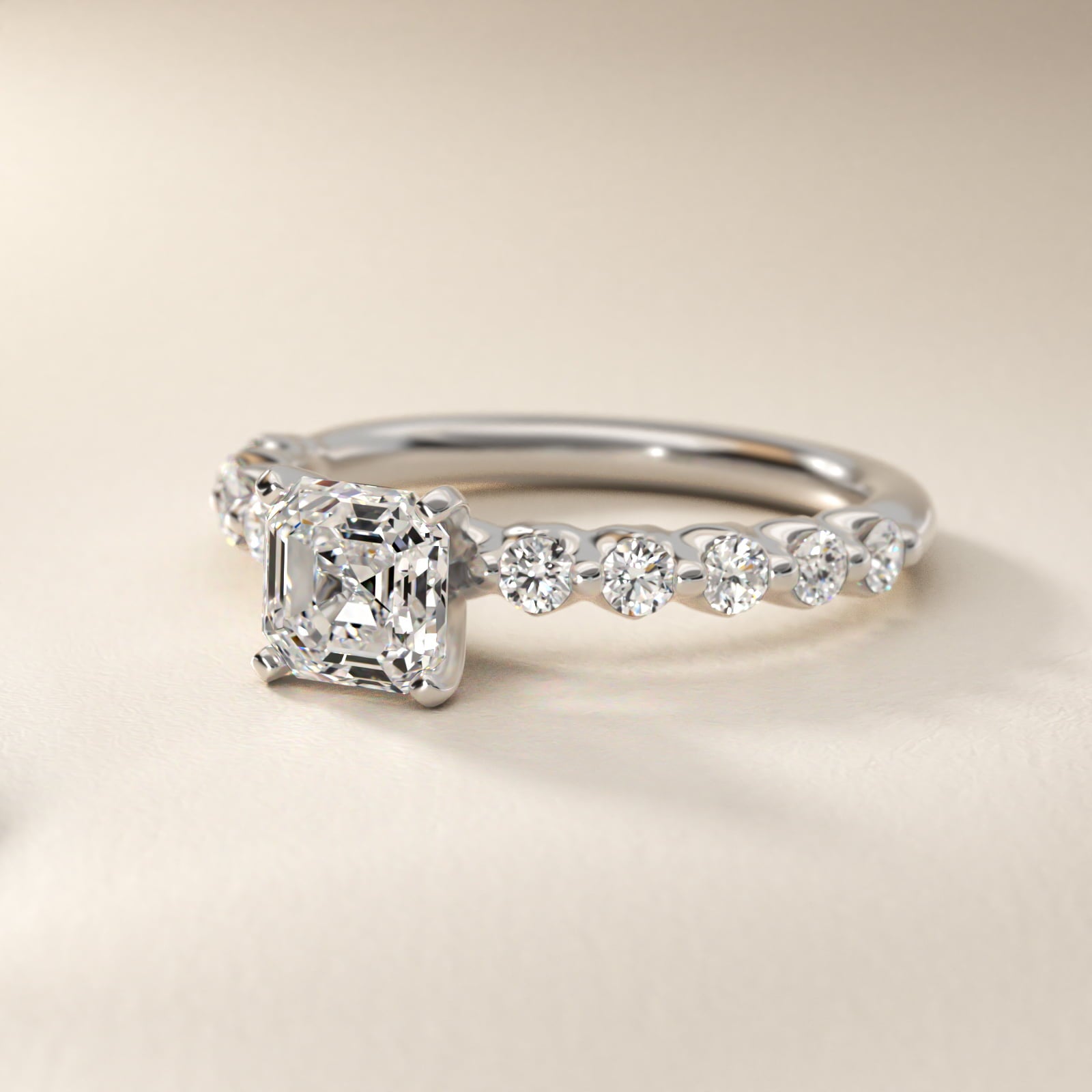 Floating Diamond Engagement Ring in 18k White Gold (3/8 ct.tw.) - Asscher Center