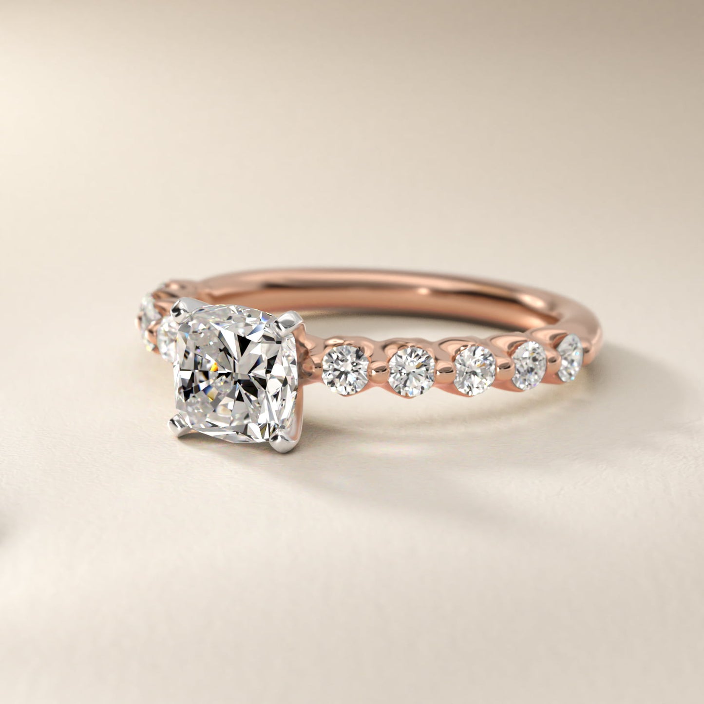 Floating Diamond Engagement Ring in 18k Rose Gold (3/8 ct.tw.) - Cushion Center