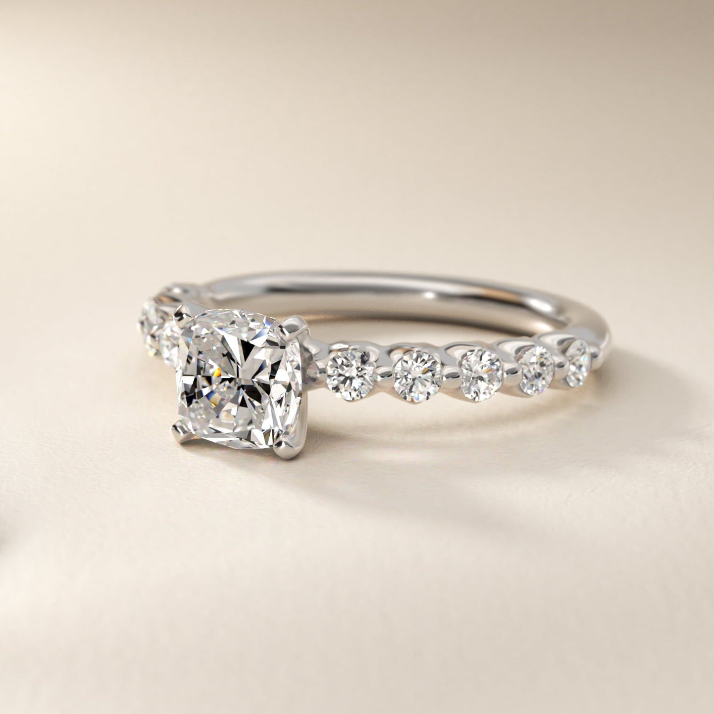 Floating Diamond Engagement Ring in 18k White Gold (3/8 ct.tw.) - Cushion Center