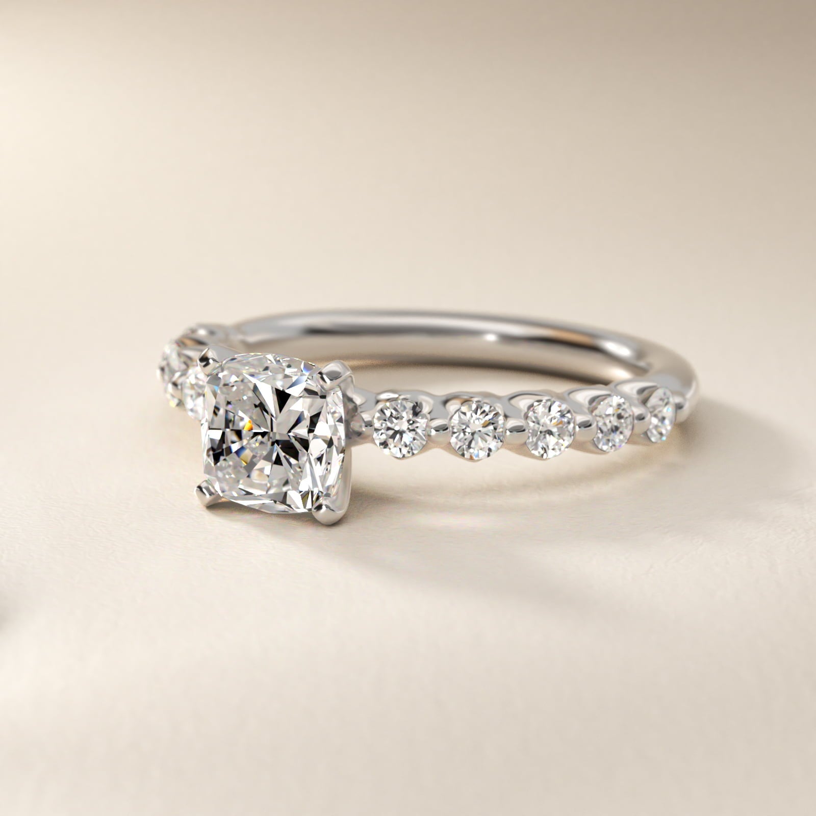 Floating Diamond Engagement Ring in 18k White Gold (3/8 ct.tw.) - Cushion Center
