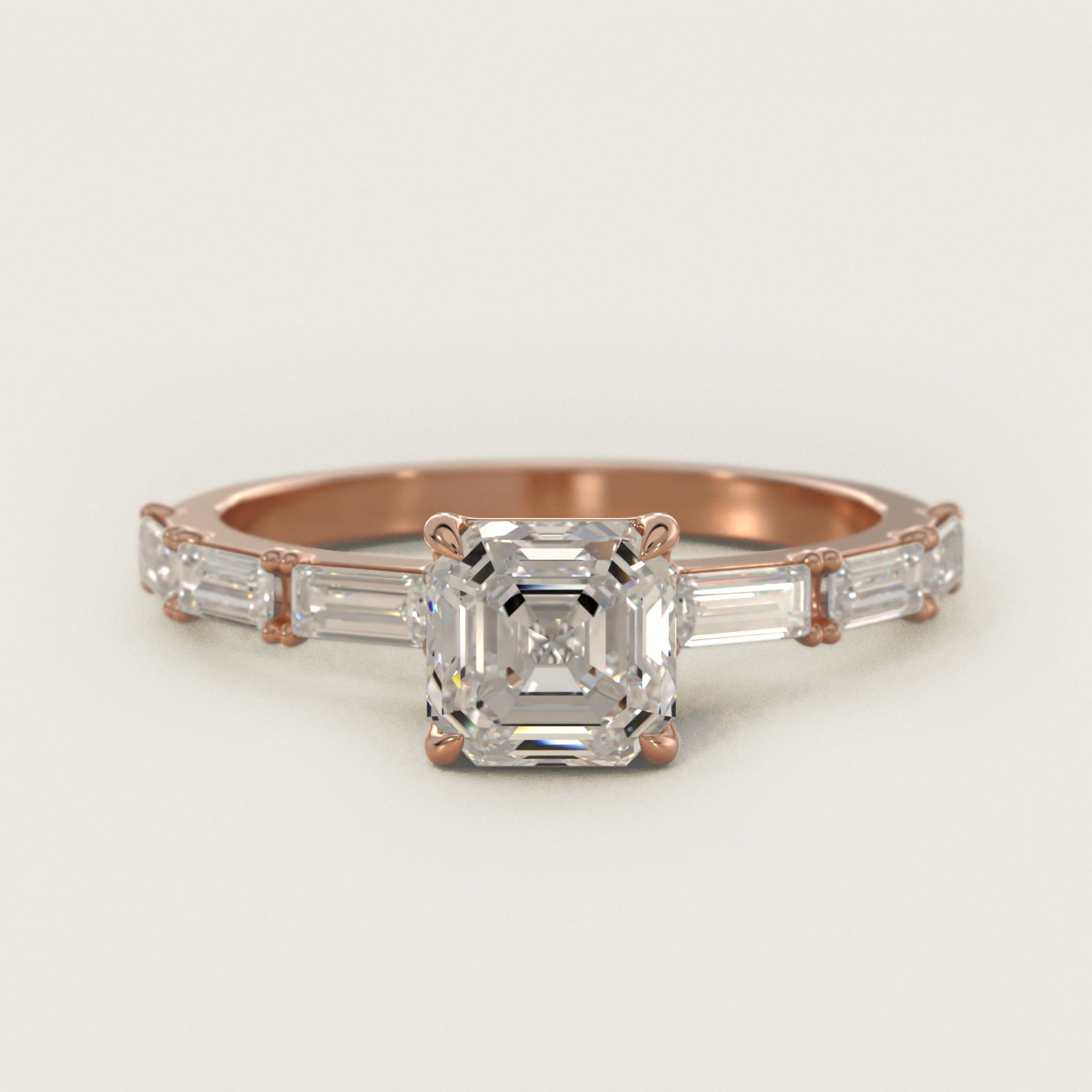 Floating Diamond Line Side Stone Engagement Ring In 14K Rose Gold By James Allen - Asscher Center
