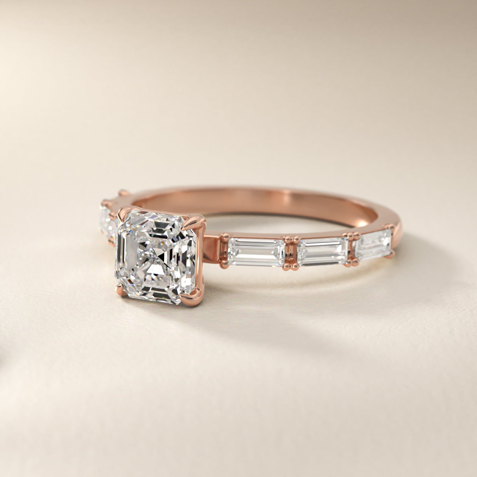 Floating Diamond Line Side Stone Engagement Ring In 14K Rose Gold By James Allen - Asscher Center