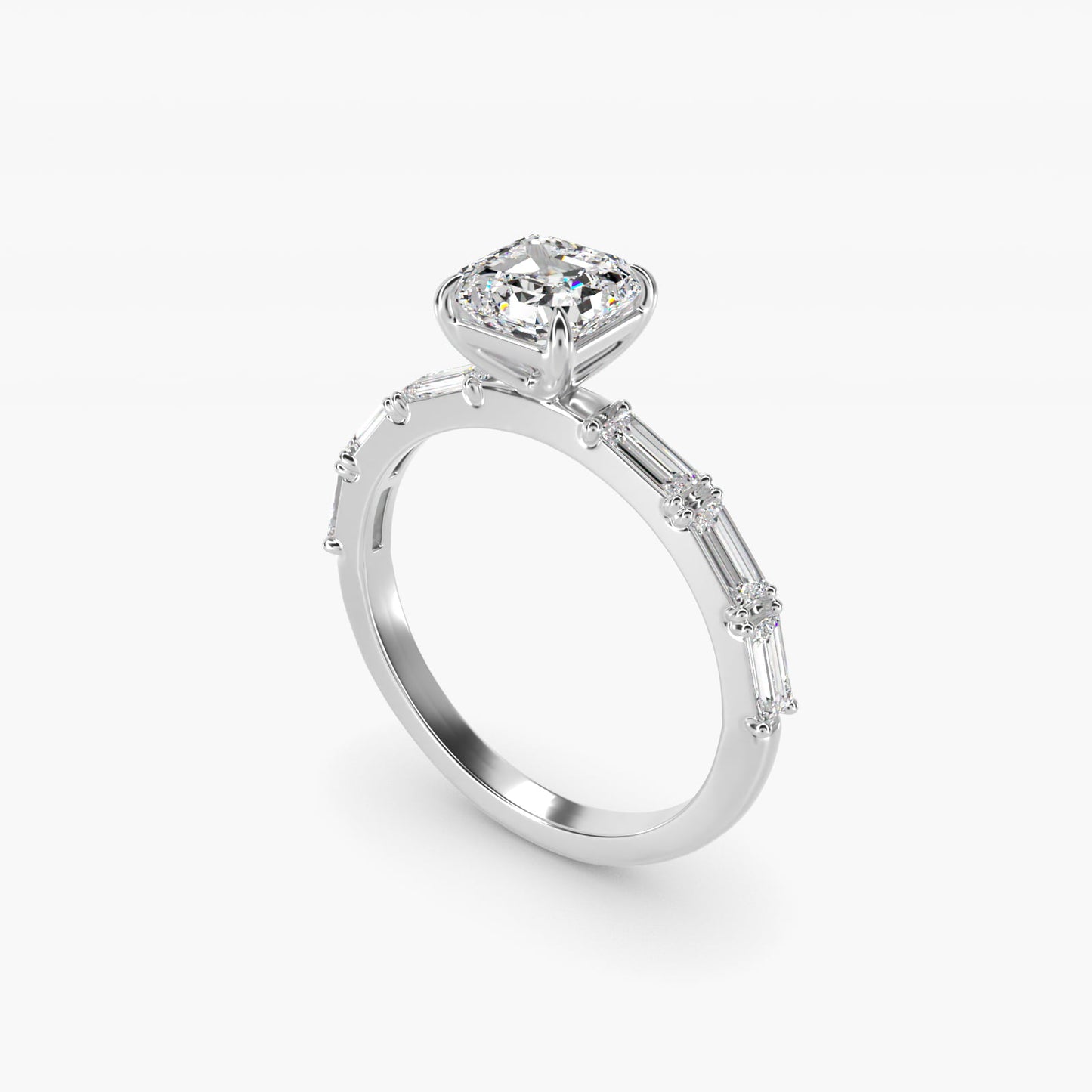 Floating Diamond Line Side Stone Engagement Ring In 14K White Gold By James Allen - Asscher Center