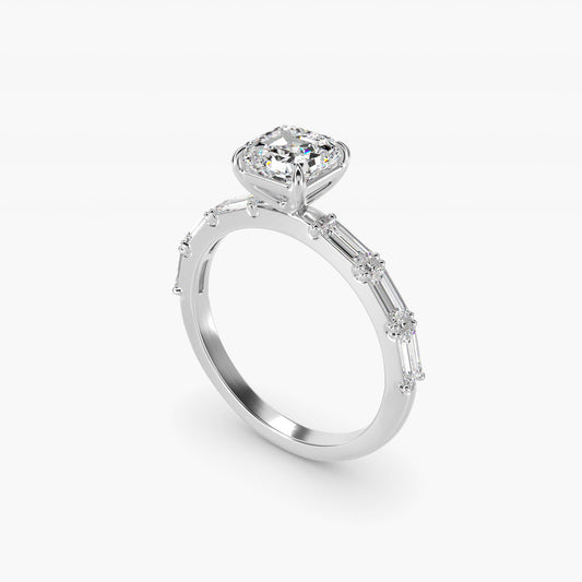 Floating Diamond Line Side Stone Engagement Ring In 18k White Gold By James Allen - Asscher Center
