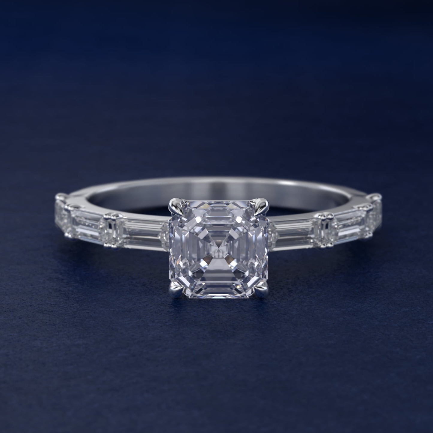 Floating Diamond Line Side Stone Engagement Ring In 14K White Gold By James Allen - Asscher Center