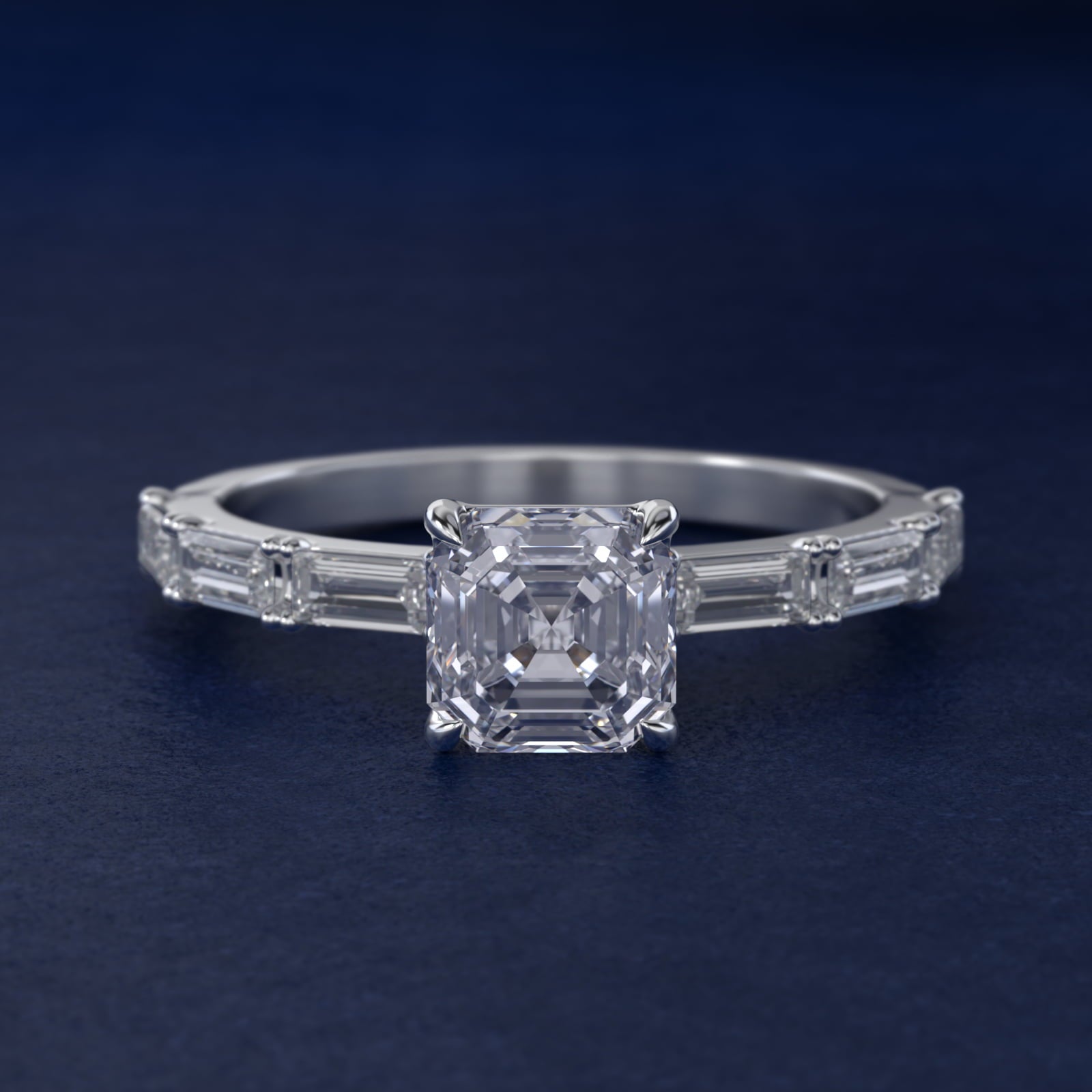 Floating Diamond Line Side Stone Engagement Ring In 14K White Gold By James Allen - Asscher Center