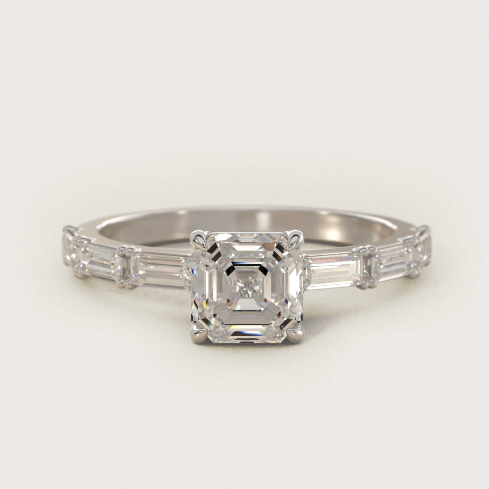 Floating Diamond Line Side Stone Engagement Ring In 18k White Gold By James Allen - Asscher Center