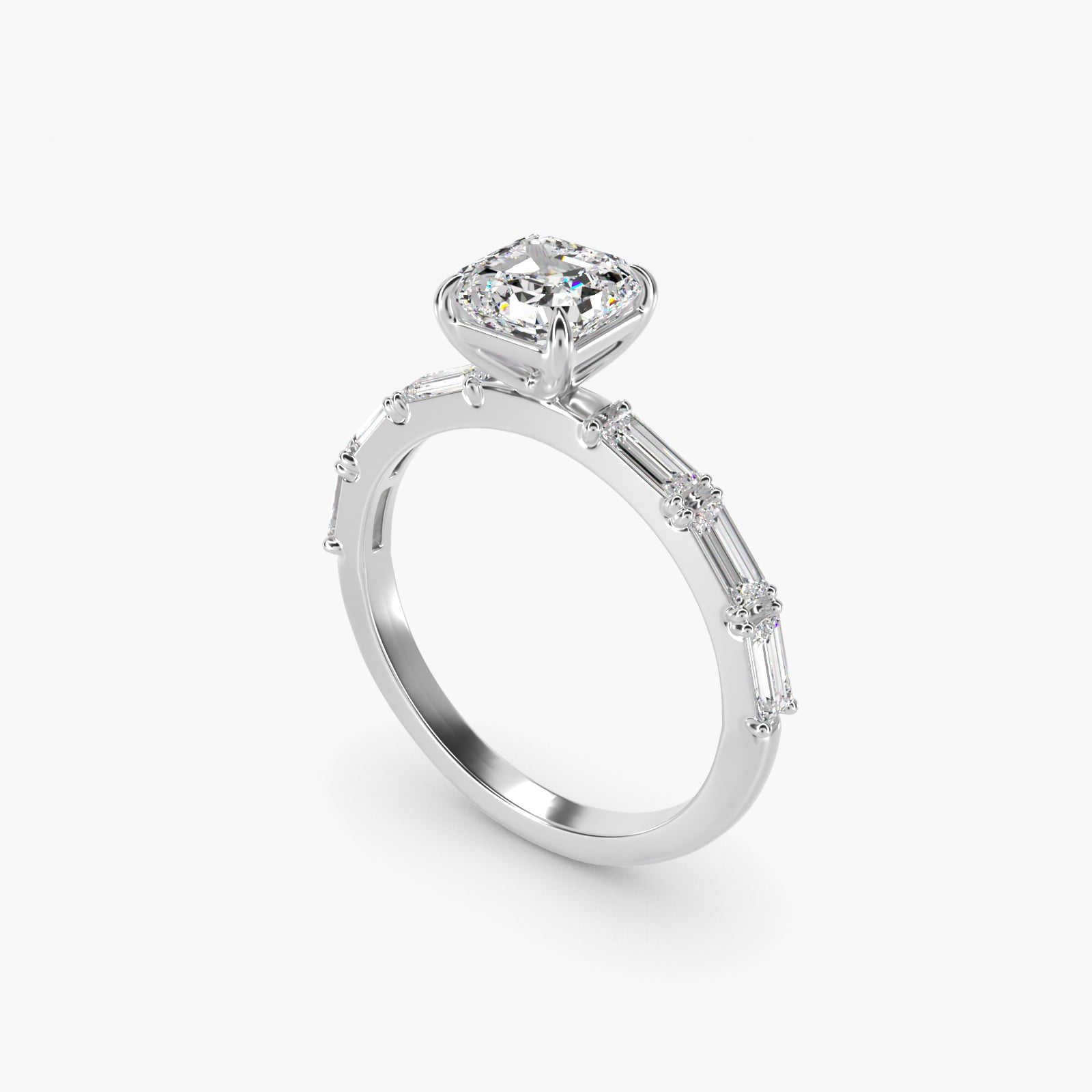 Floating Diamond Line Side Stone Engagement Ring In Platinum By James Allen - Asscher Center