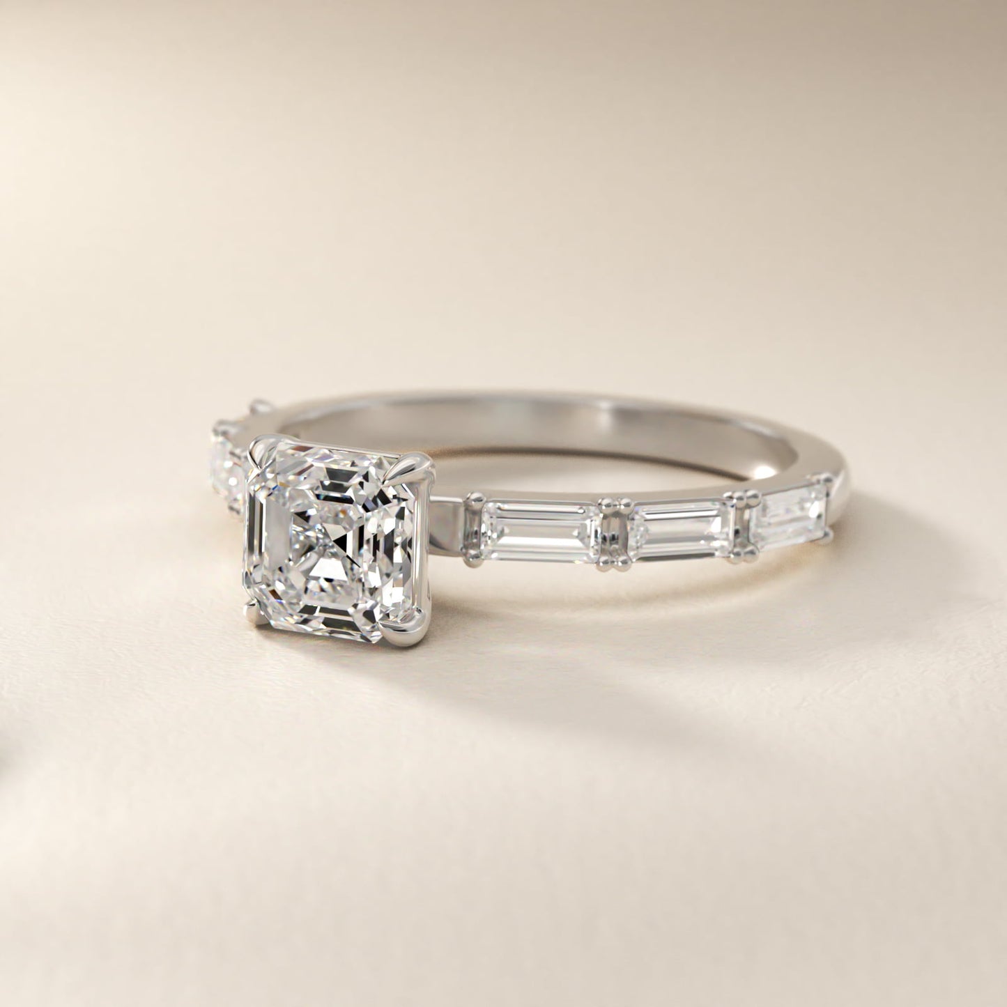 Floating Diamond Line Side Stone Engagement Ring In Platinum By James Allen - Asscher Center