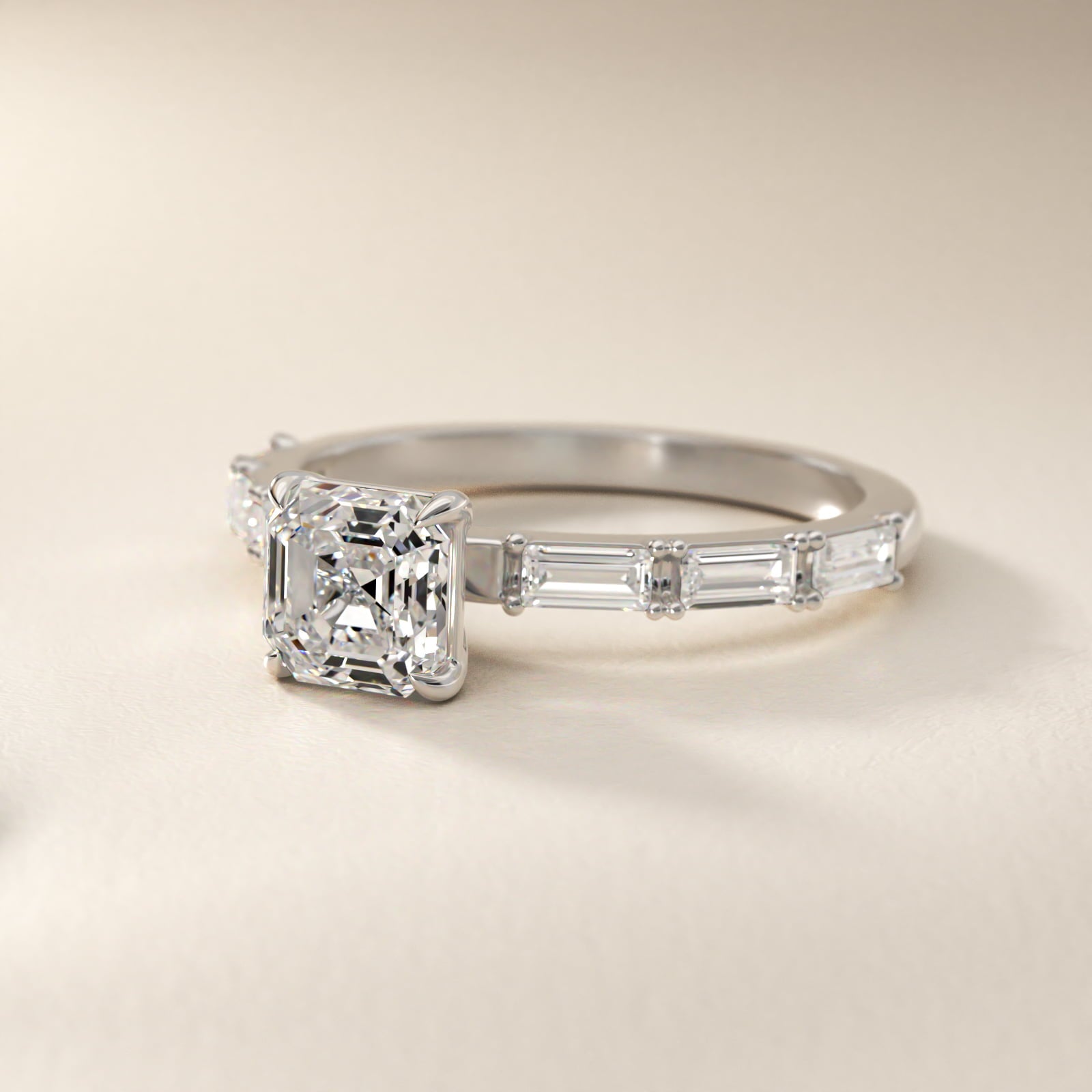 Floating Diamond Line Side Stone Engagement Ring In Platinum By James Allen - Asscher Center