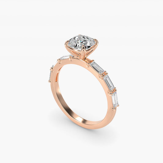 Floating Diamond Line Side Stone Engagement Ring In 14K Rose Gold By James Allen - Cushion Center