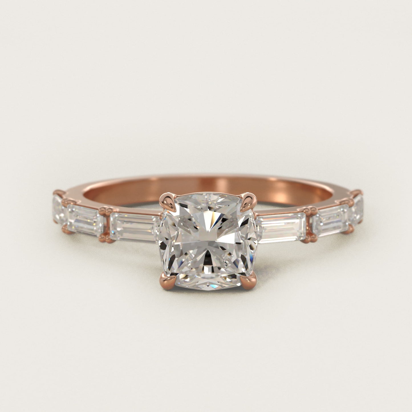 Floating Diamond Line Side Stone Engagement Ring In 14K Rose Gold By James Allen - Cushion Center