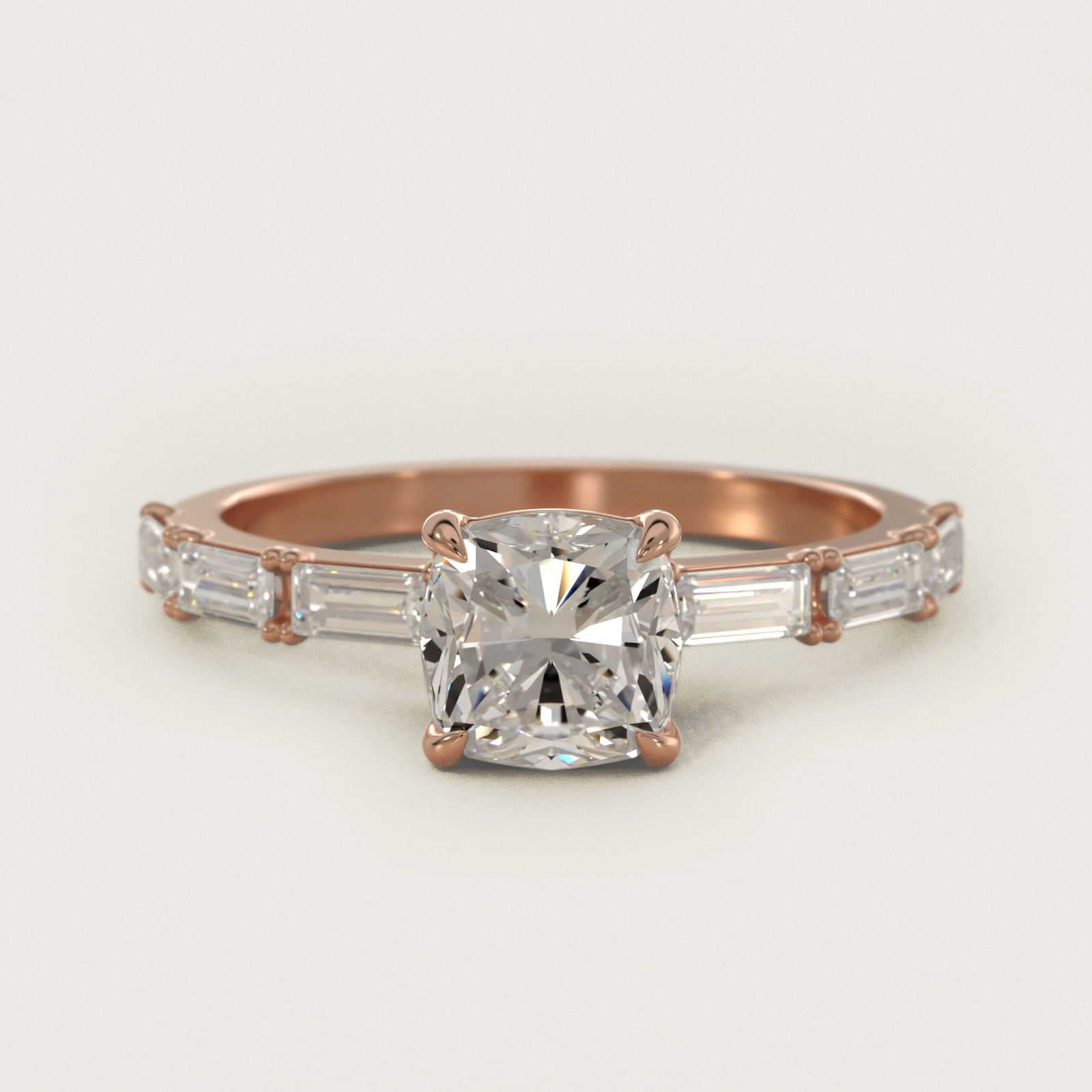 Floating Diamond Line Side Stone Engagement Ring In 14K Rose Gold By James Allen - Cushion Center
