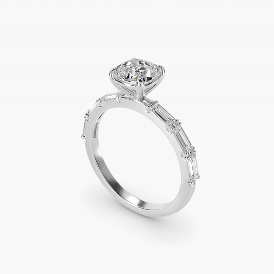 Floating Diamond Line Side Stone Engagement Ring In 14K White Gold By James Allen - Cushion Center