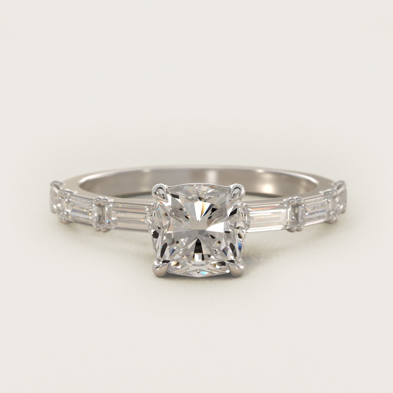 Floating Diamond Line Side Stone Engagement Ring In 14K White Gold By James Allen - Cushion Center